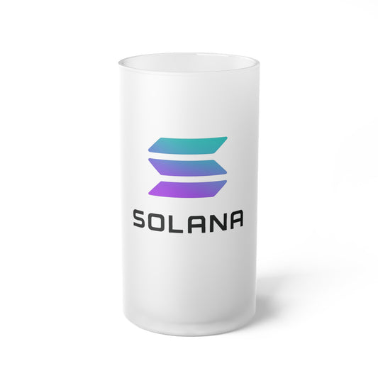 Solana Frosted Glass Beer Mug - Personalized Gift for Beer Lovers, Unique Barware, Solana Logo Drinkware, Cool Party Mug, Holiday Cheers