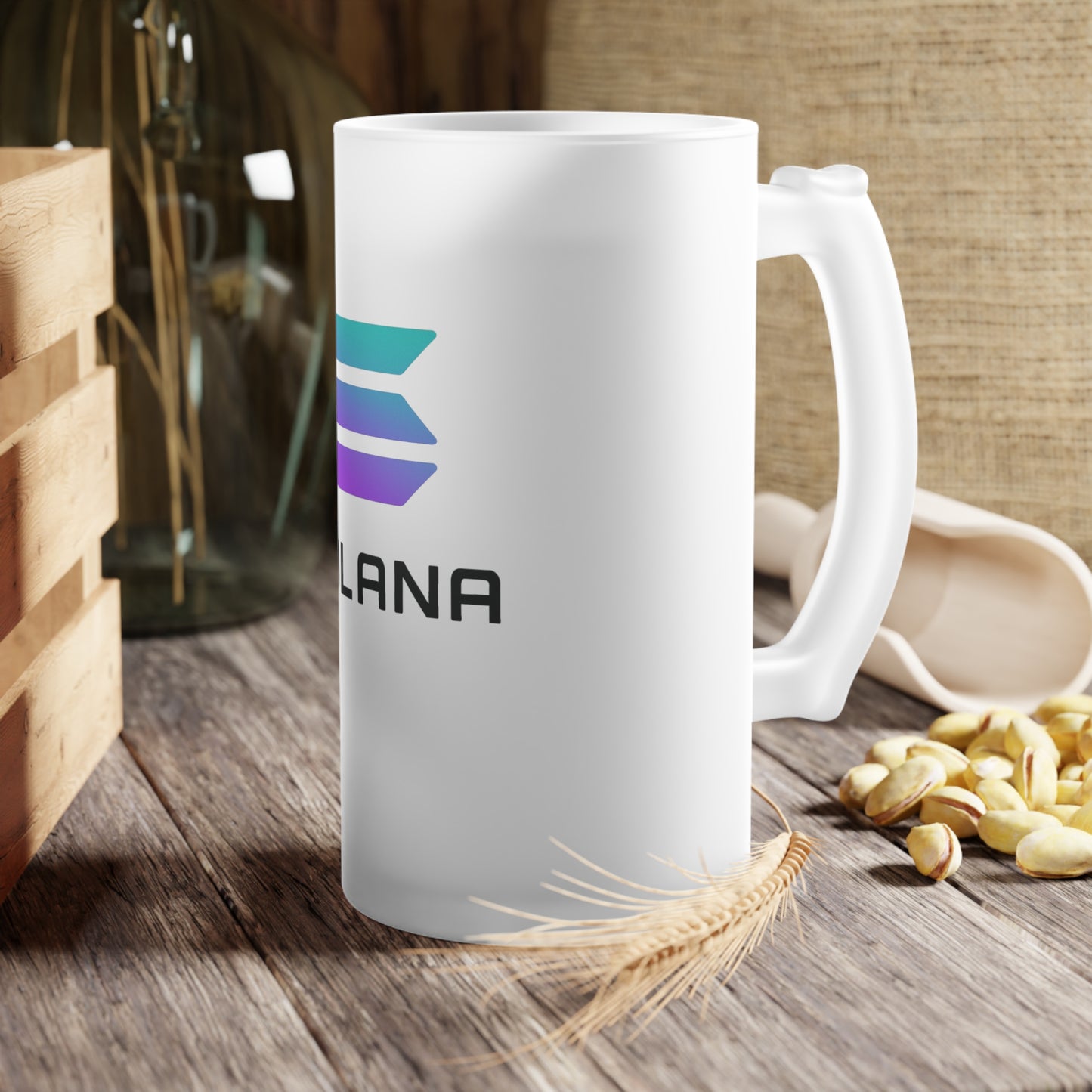 Solana Frosted Glass Beer Mug - Personalized Gift for Beer Lovers, Unique Barware, Solana Logo Drinkware, Cool Party Mug, Holiday Cheers