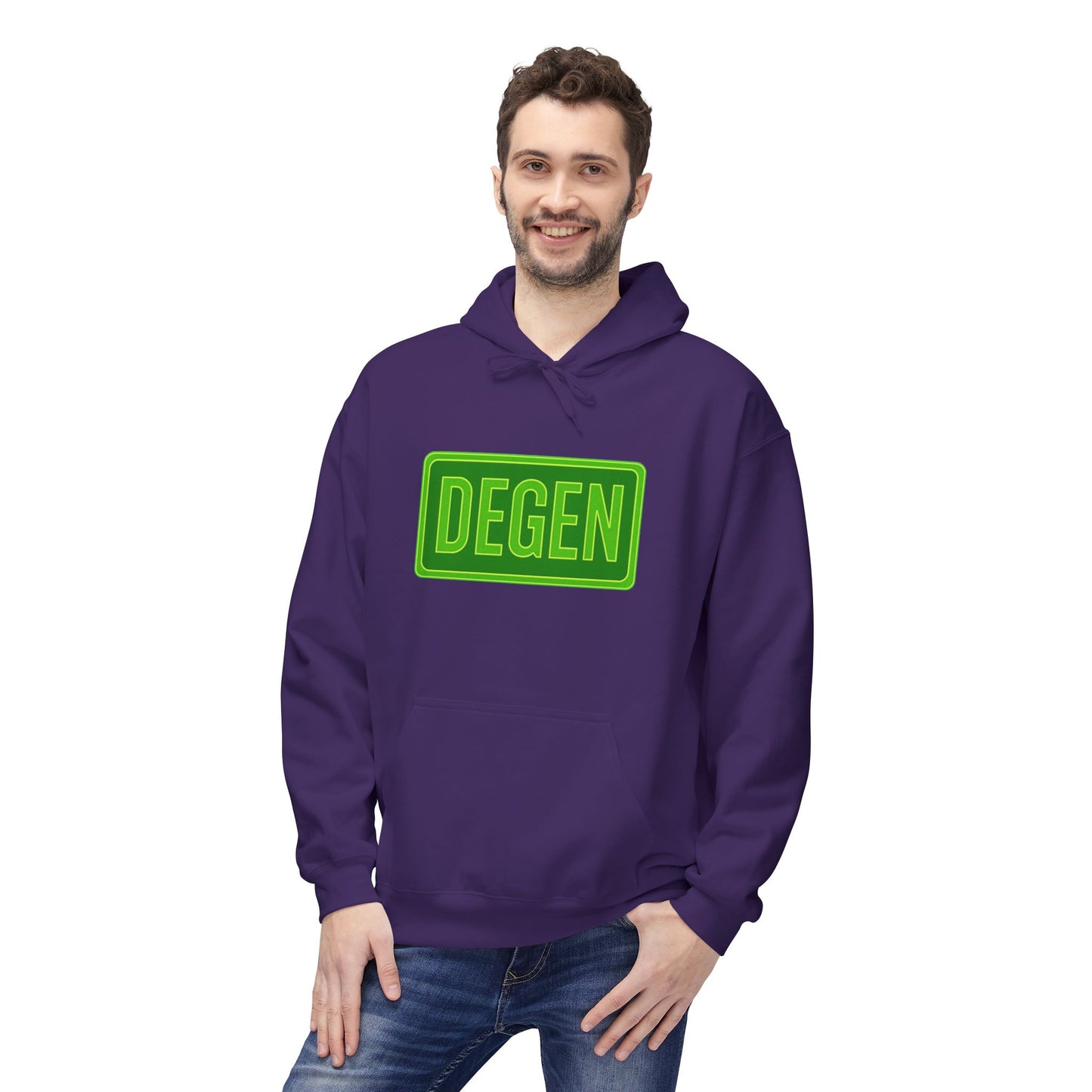 Degen Collection Casual Fleece Hoodie with 'DEGEN' Graphic, Cozy Streetwear, Perfect for Every Day, Great Gift for Friends, Ideal for Layering