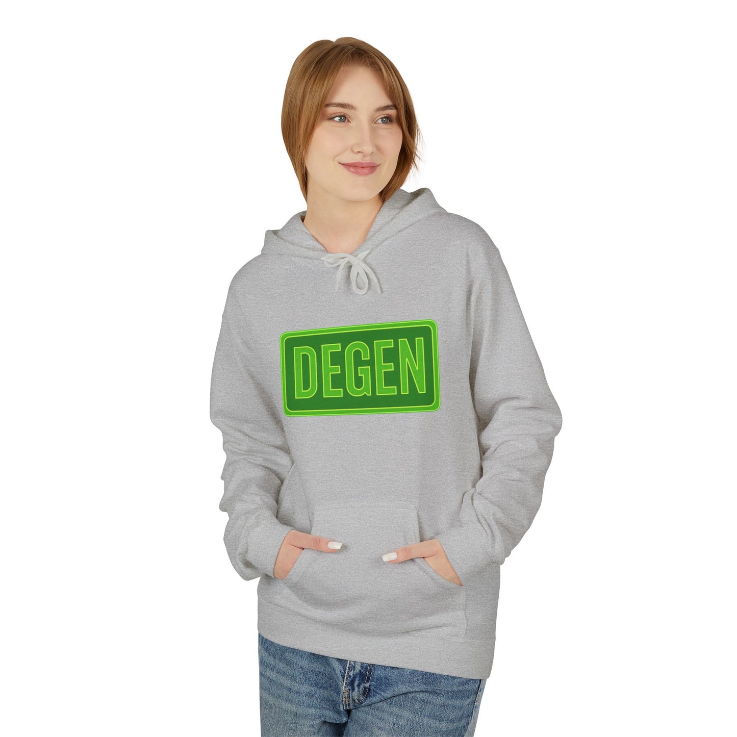 Degen Collection Casual Fleece Hoodie with 'DEGEN' Graphic, Cozy Streetwear, Perfect for Every Day, Great Gift for Friends, Ideal for Layering