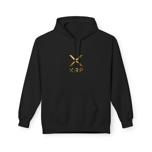 XRP Gold Logo Fleece Hoodie, Unisex Pullover, Cryptocurrency Apparel, Gift for Crypto Enthusiasts, Casual Streetwear, Perfect for Winter