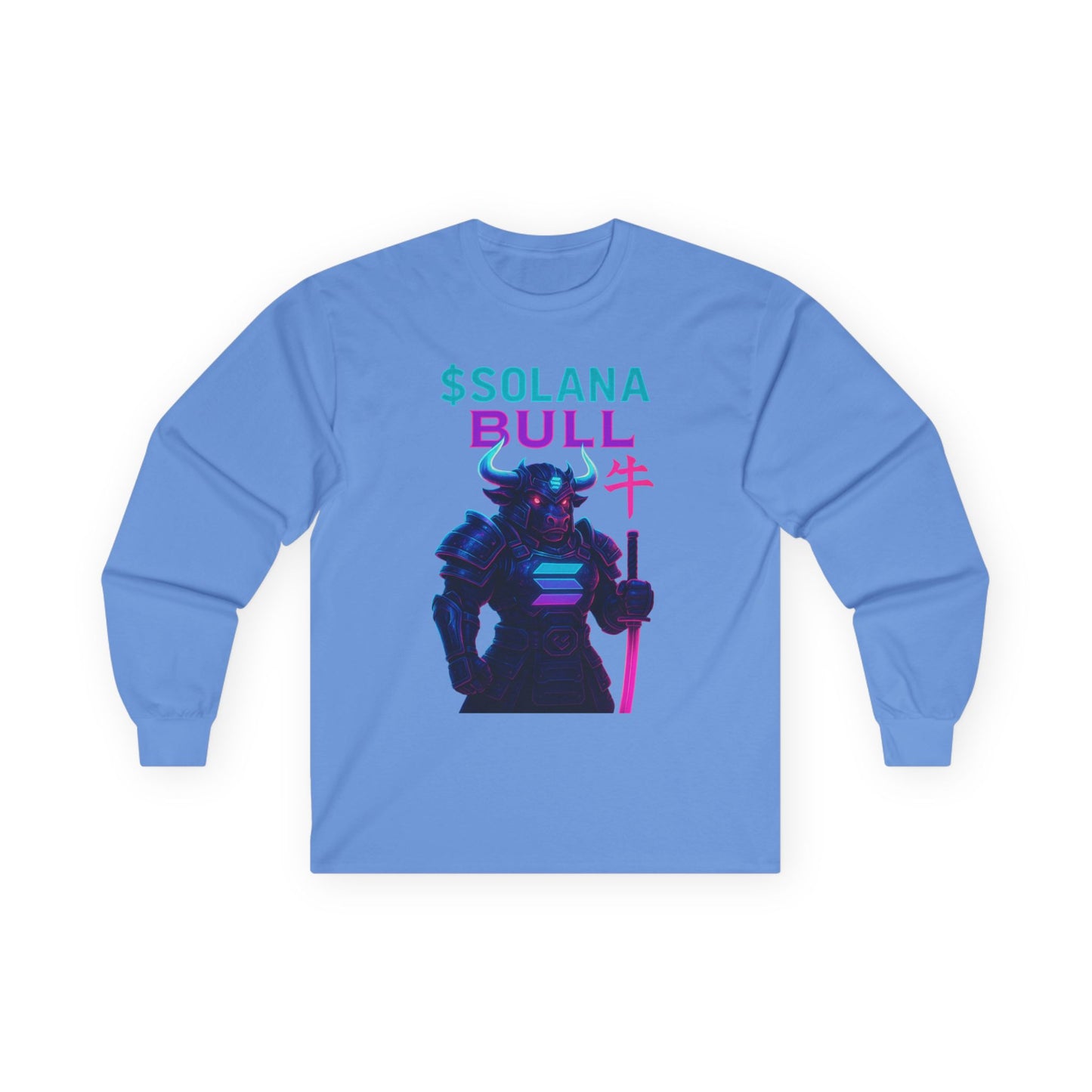 Solana Unisex Long Sleeve Tee with SOLANA BULL Design, Crypto Enthusiast Gift, Trendy Streetwear, Unique Shirt for Tech Lovers, Digital Art Apparel