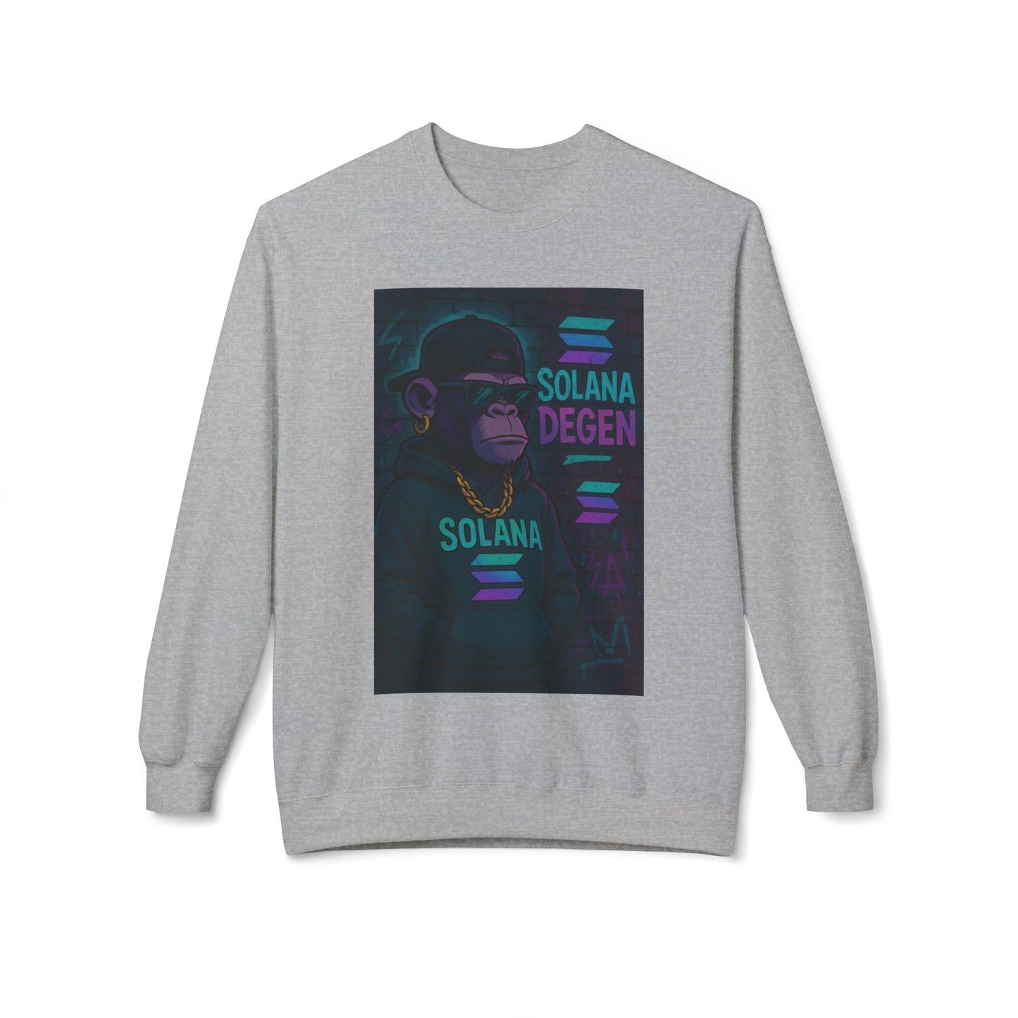 Solana Degen Fleece Sweatshirt, Cozy Crewneck, Unisex Apparel, Gift for Crypto Lovers, Stylish Casual Wear, Trendy Streetwear
