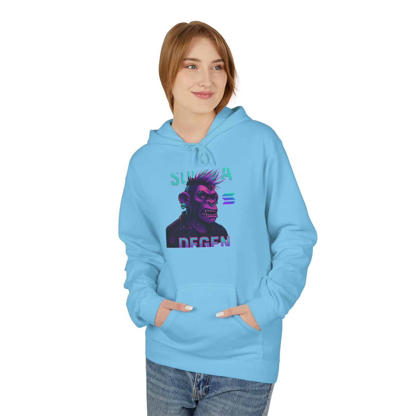 Solana Degen Mode Cool Graphic Hoodie for Trendy Fashionables | Unisex Midweight Softstyle, Streetwear Gift, Casual Look, Everyday Comfort, Unique Design