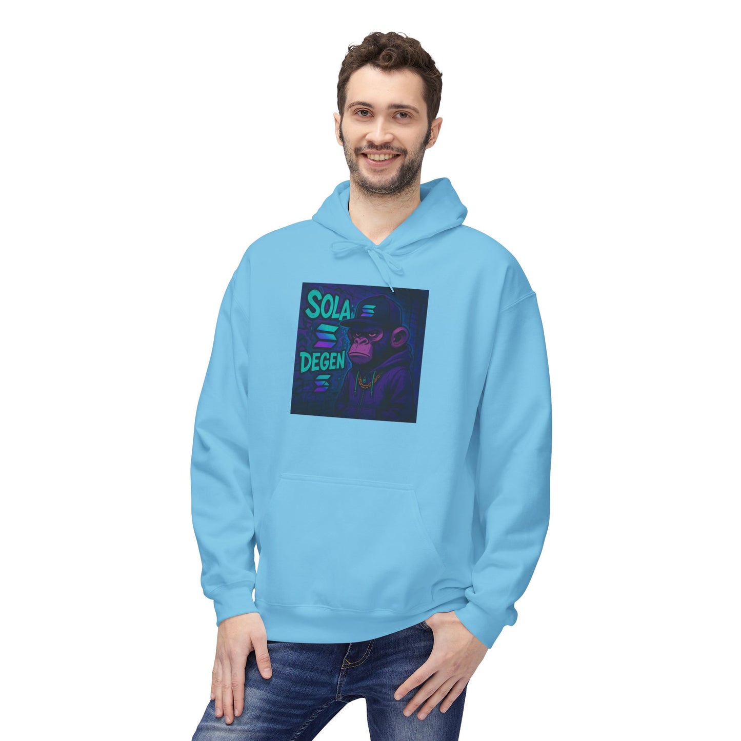 Solana Degen Mode Fleece Hoodie with Motivational Art | Cozy Unisex Hoodie for Casual Wear, Gifts, Relaxation, Streetwear, Everyday Comfort