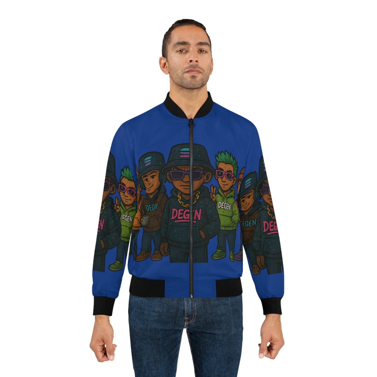 Degen Collection Colorful Cartoon Bomber Jacket, Urban Style, Trendy Outerwear, Hip-Hop Fashion, Unique Gift Idea, Streetwear Statement