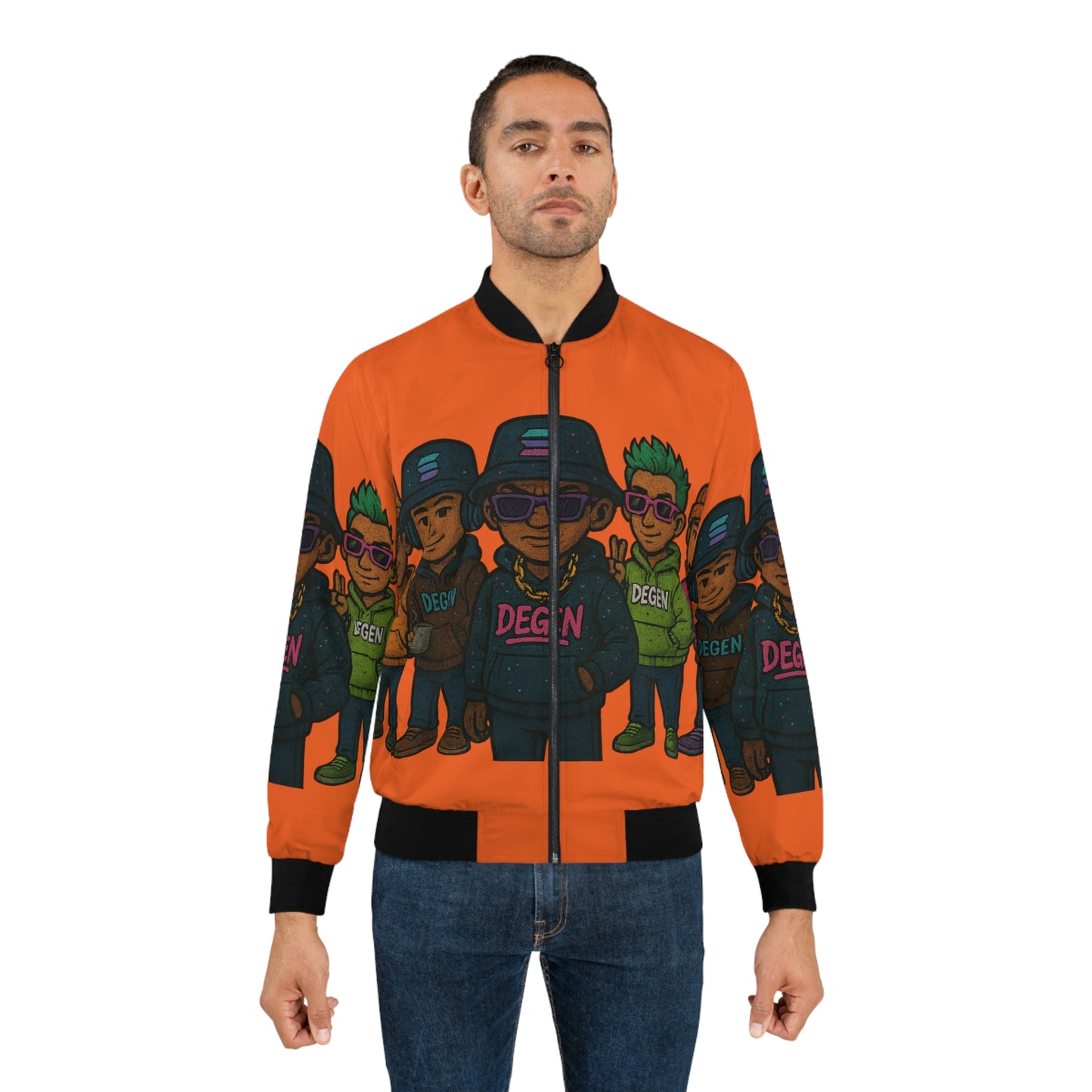 Degen Bomber Collection Vibrant Men's Bomber Jacket, Streetwear Fashion, AOP Urban Style, Gift for Him, Trendy Outerwear