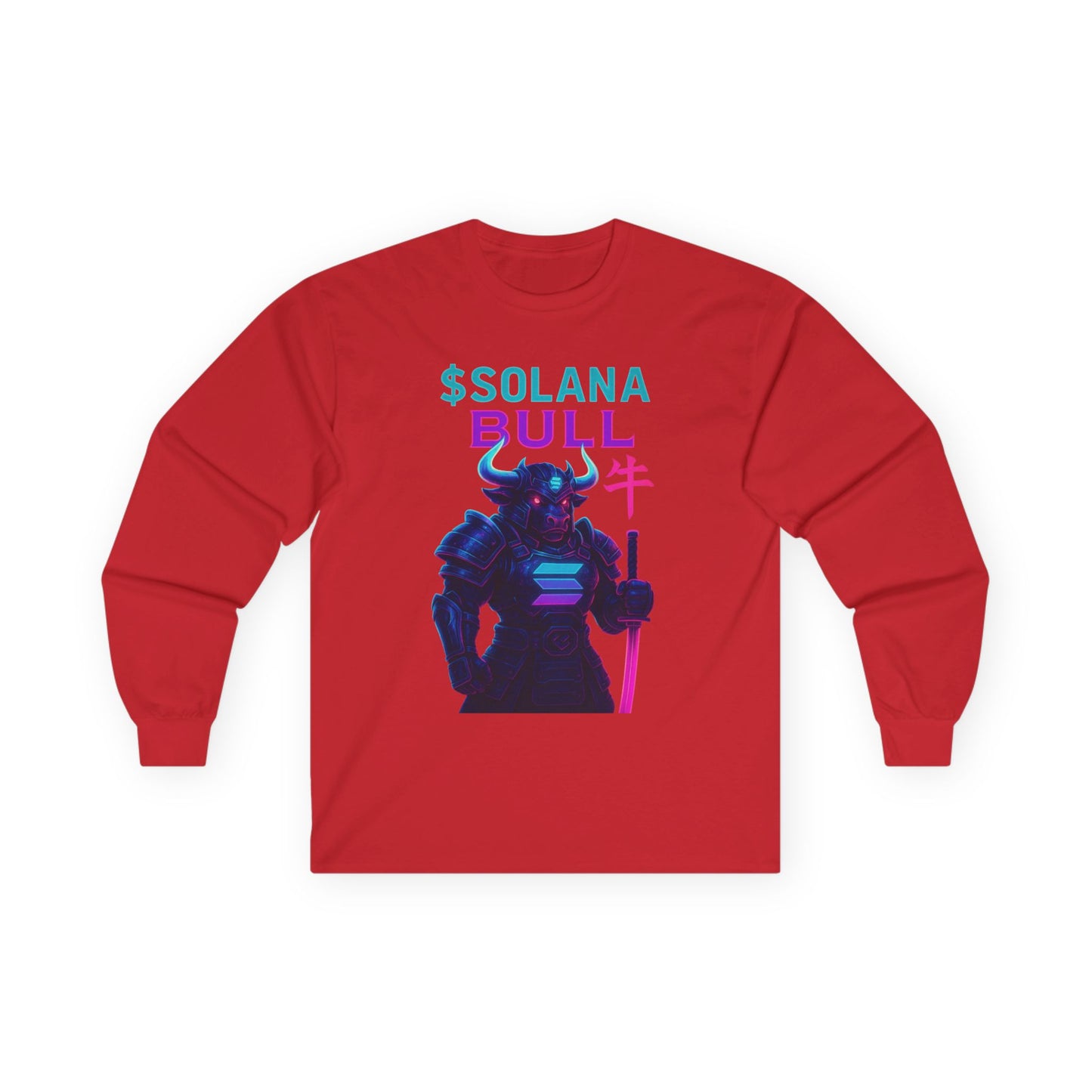 Solana Unisex Long Sleeve Tee with SOLANA BULL Design, Crypto Enthusiast Gift, Trendy Streetwear, Unique Shirt for Tech Lovers, Digital Art Apparel