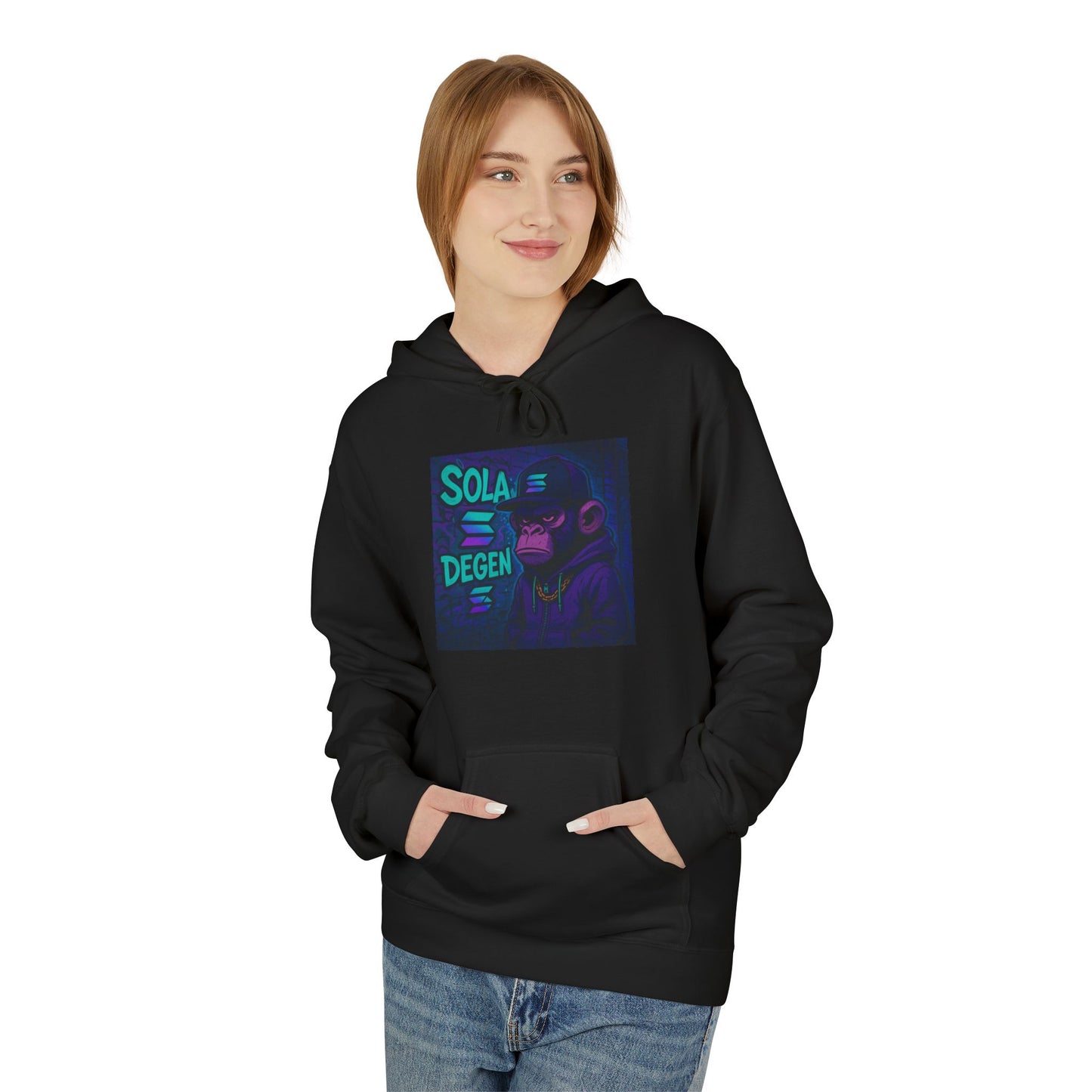 Solana Degen Mode Fleece Hoodie with Motivational Art | Cozy Unisex Hoodie for Casual Wear, Gifts, Relaxation, Streetwear, Everyday Comfort