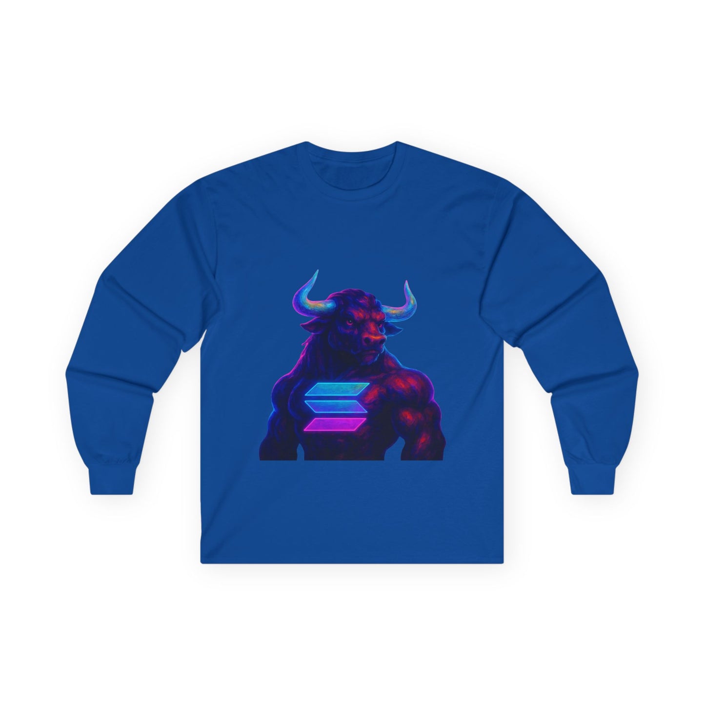 Solana Retro Bull Graphic Tee, Unisex Long Sleeve Shirt, Vintage Style Apparel, Gift for Him/Her, Cool Casual Wear, Cyberpunk Vibes