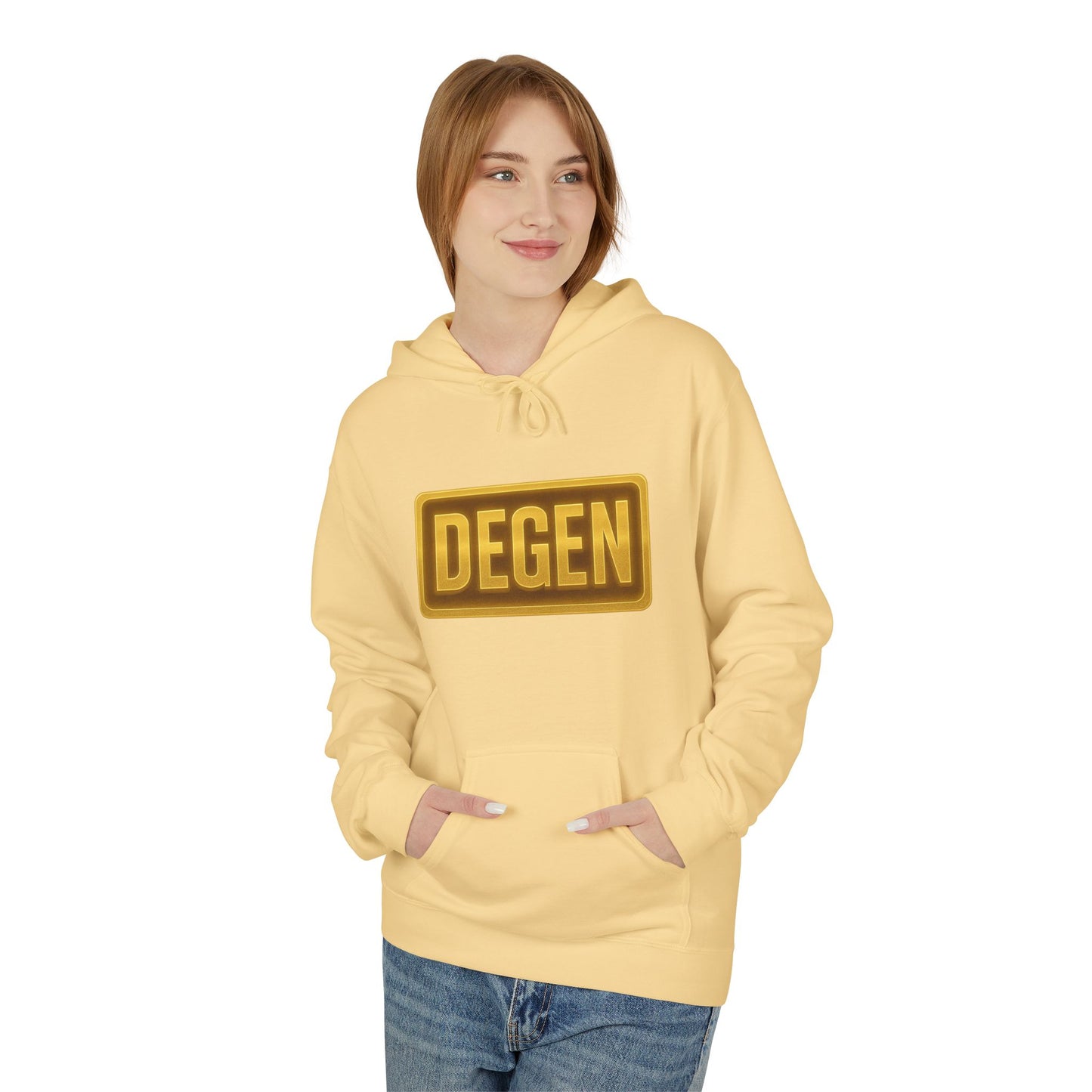 Degen Collection Unisex Fleece Hoodie with 'DEGEN' Design, Cozy Gift, Casual Wear, Streetwear, Perfect for Everyday Use, Fun and Unique Fashion