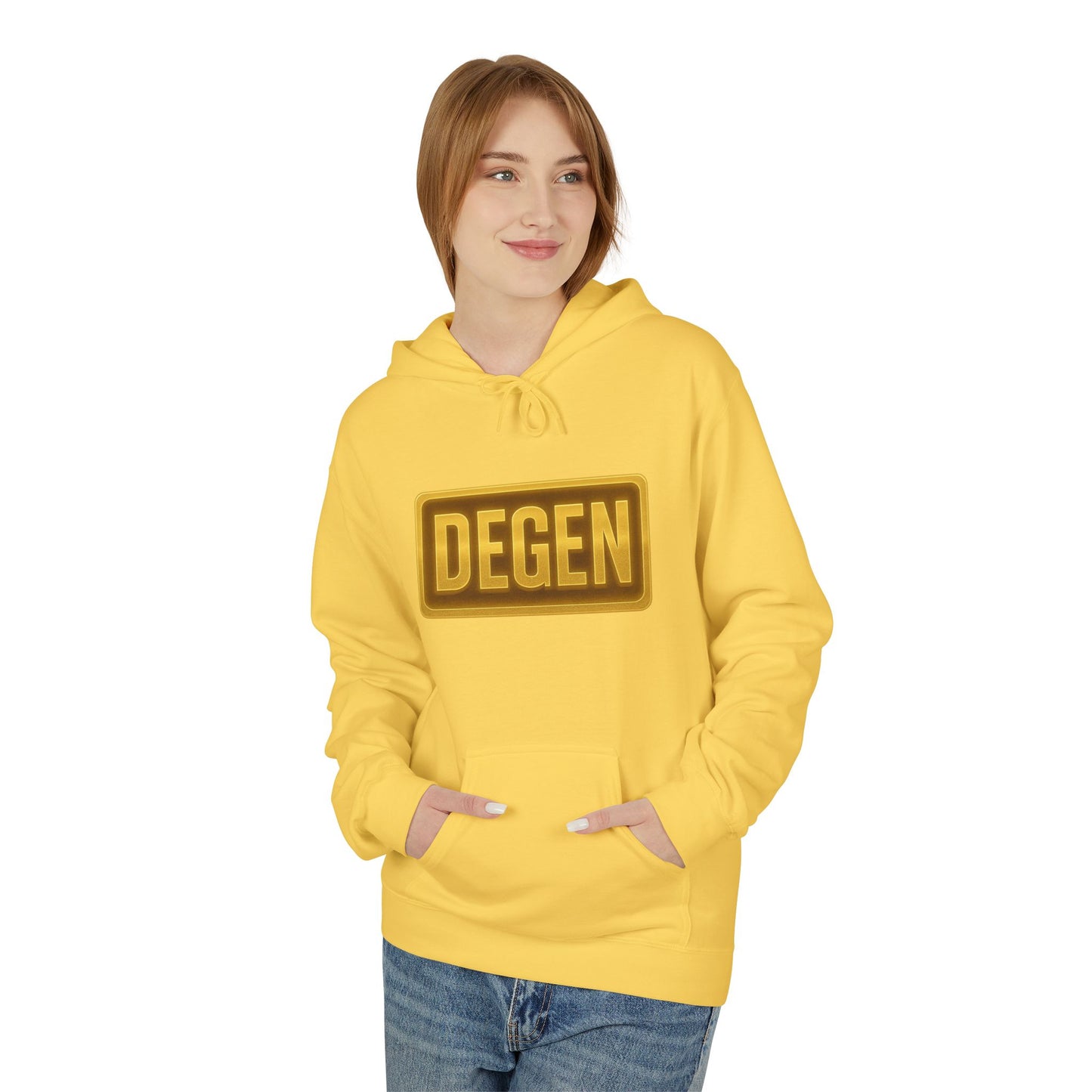 Degen Collection Unisex Fleece Hoodie with 'DEGEN' Design, Cozy Gift, Casual Wear, Streetwear, Perfect for Everyday Use, Fun and Unique Fashion