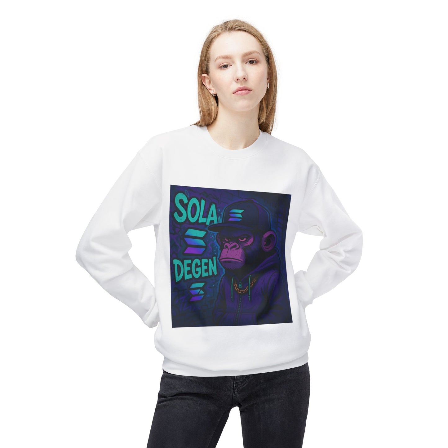 Solana Degen Sweatshirt, Unisex Graphic Crewneck, Crypto Fashion, Trendy Sweatshirt, Gift for Crypto Enthusiasts