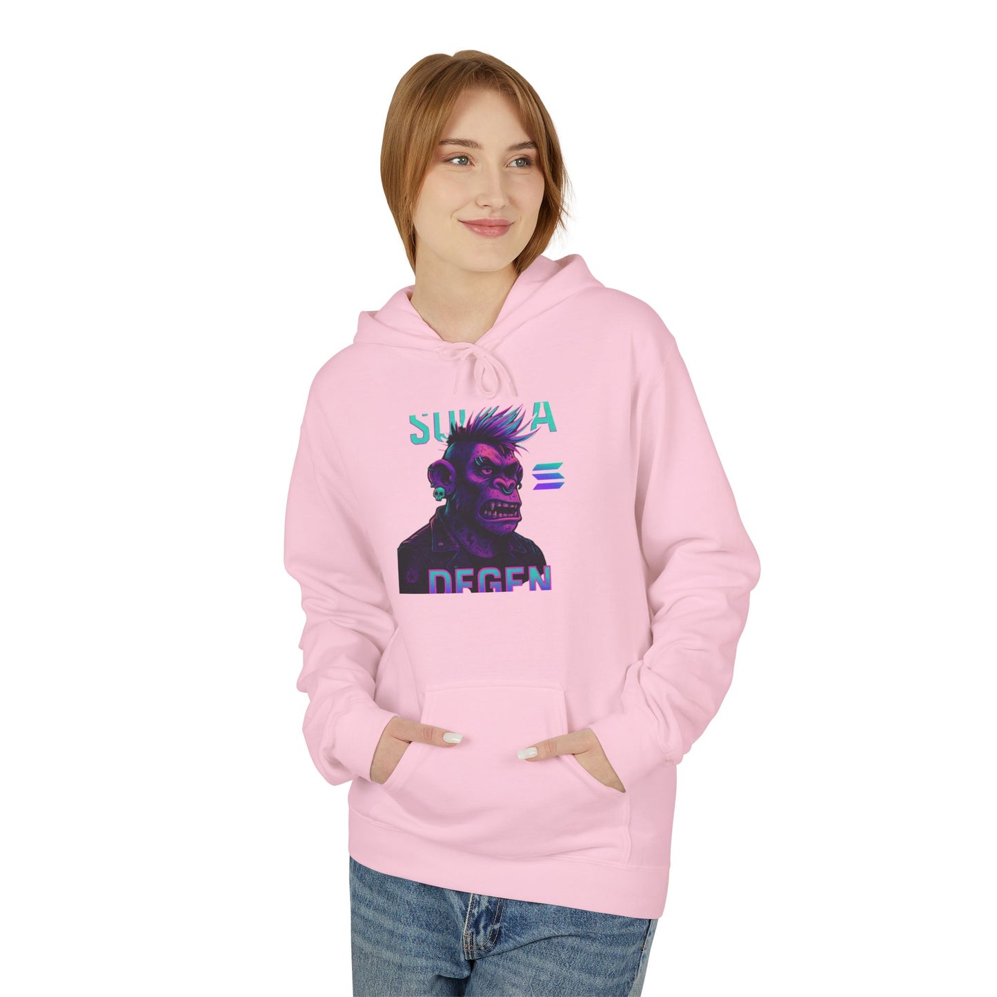 Solana Degen Mode Cool Graphic Hoodie for Trendy Fashionables | Unisex Midweight Softstyle, Streetwear Gift, Casual Look, Everyday Comfort, Unique Design