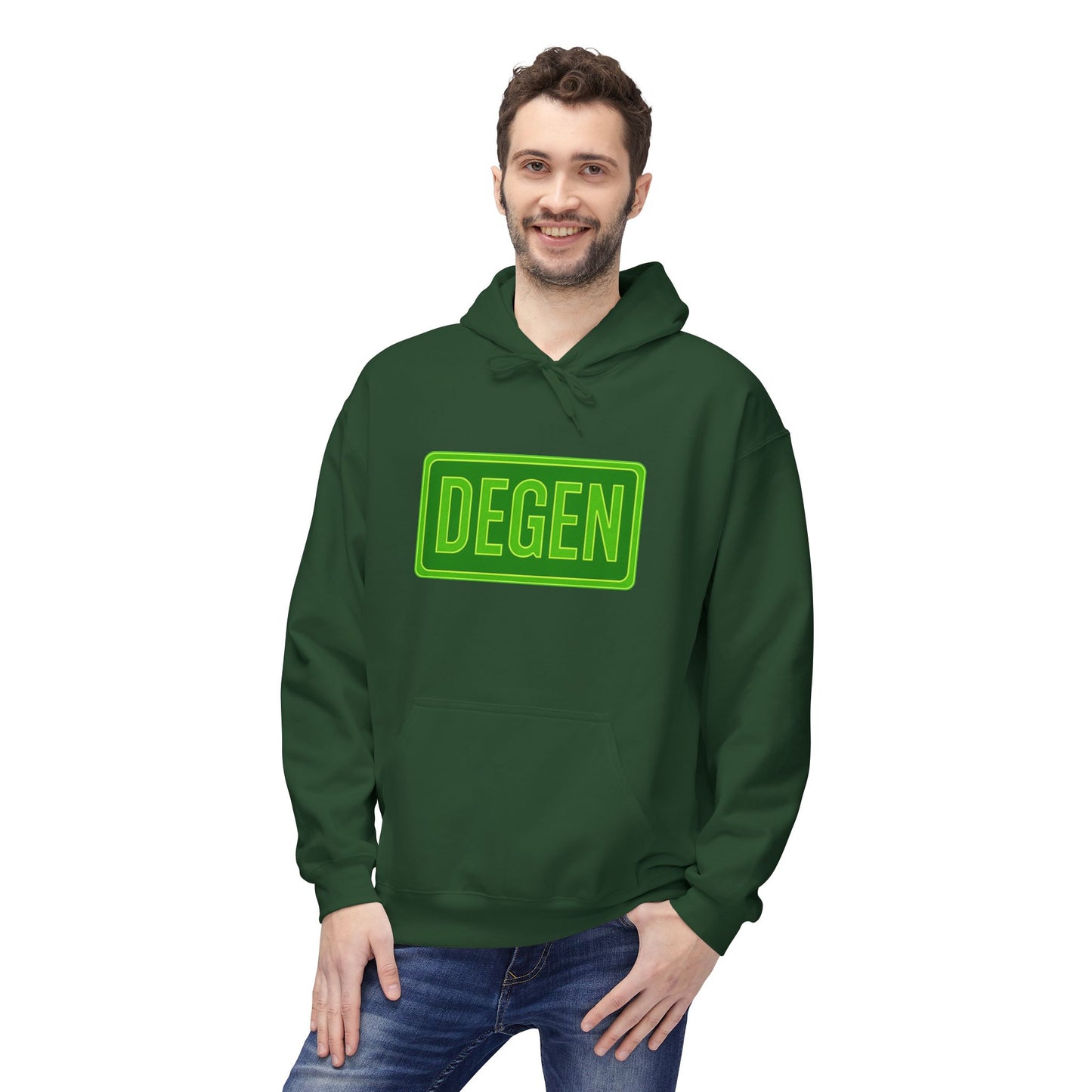 Degen Collection Casual Fleece Hoodie with 'DEGEN' Graphic, Cozy Streetwear, Perfect for Every Day, Great Gift for Friends, Ideal for Layering