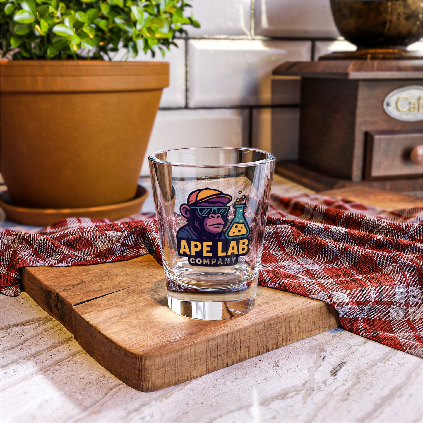 Ape Lab Company Shot Glass, Fun Party Favor, Unique Gift for Science Lovers, College Graduation, Barware for Celebrations