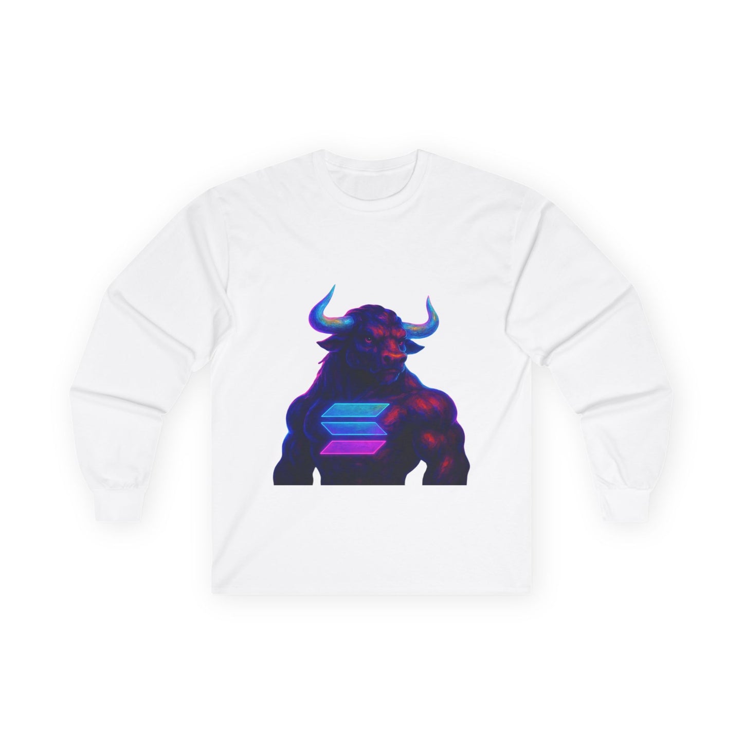 Solana Retro Bull Graphic Tee, Unisex Long Sleeve Shirt, Vintage Style Apparel, Gift for Him/Her, Cool Casual Wear, Cyberpunk Vibes