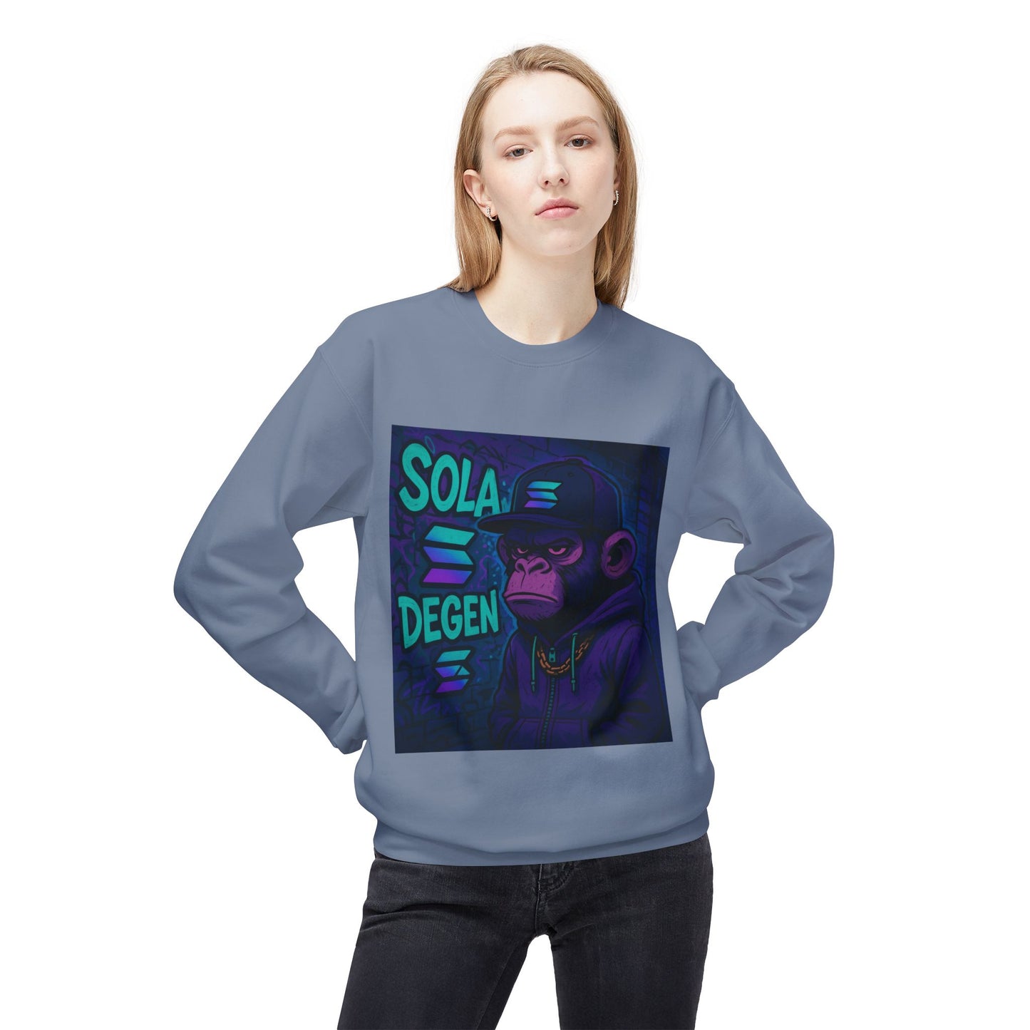 Solana Degen Sweatshirt, Unisex Graphic Crewneck, Crypto Fashion, Trendy Sweatshirt, Gift for Crypto Enthusiasts
