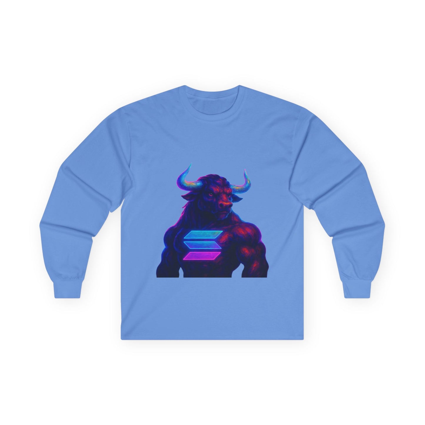 Solana Retro Bull Graphic Tee, Unisex Long Sleeve Shirt, Vintage Style Apparel, Gift for Him/Her, Cool Casual Wear, Cyberpunk Vibes