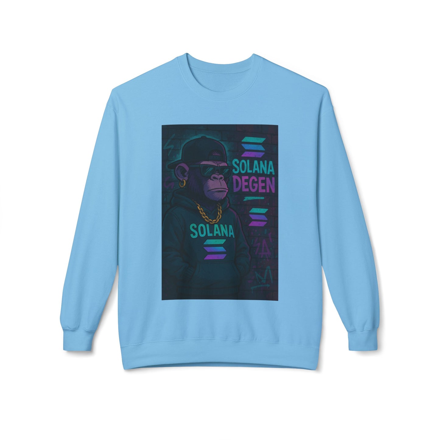 Solana Degen Fleece Sweatshirt, Cozy Crewneck, Unisex Apparel, Gift for Crypto Lovers, Stylish Casual Wear, Trendy Streetwear