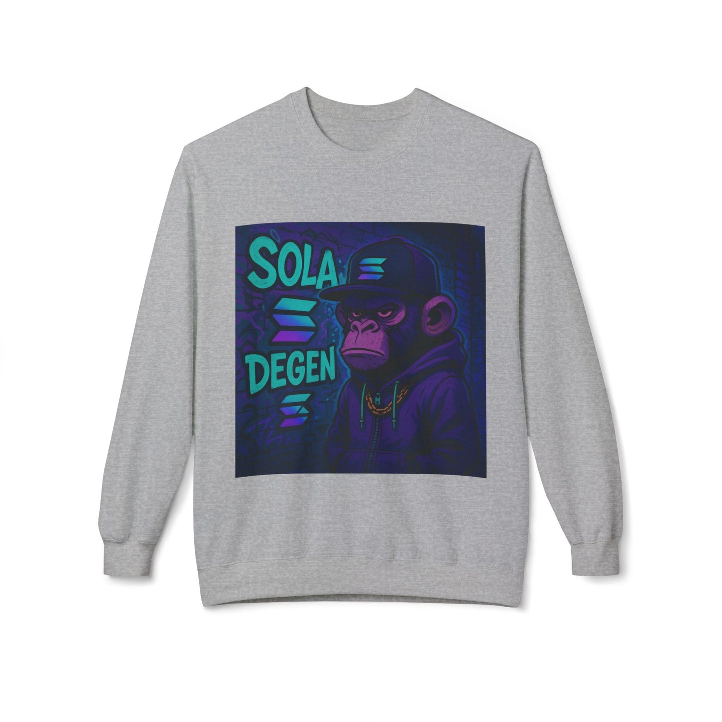 Solana Degen Sweatshirt, Unisex Graphic Crewneck, Crypto Fashion, Trendy Sweatshirt, Gift for Crypto Enthusiasts