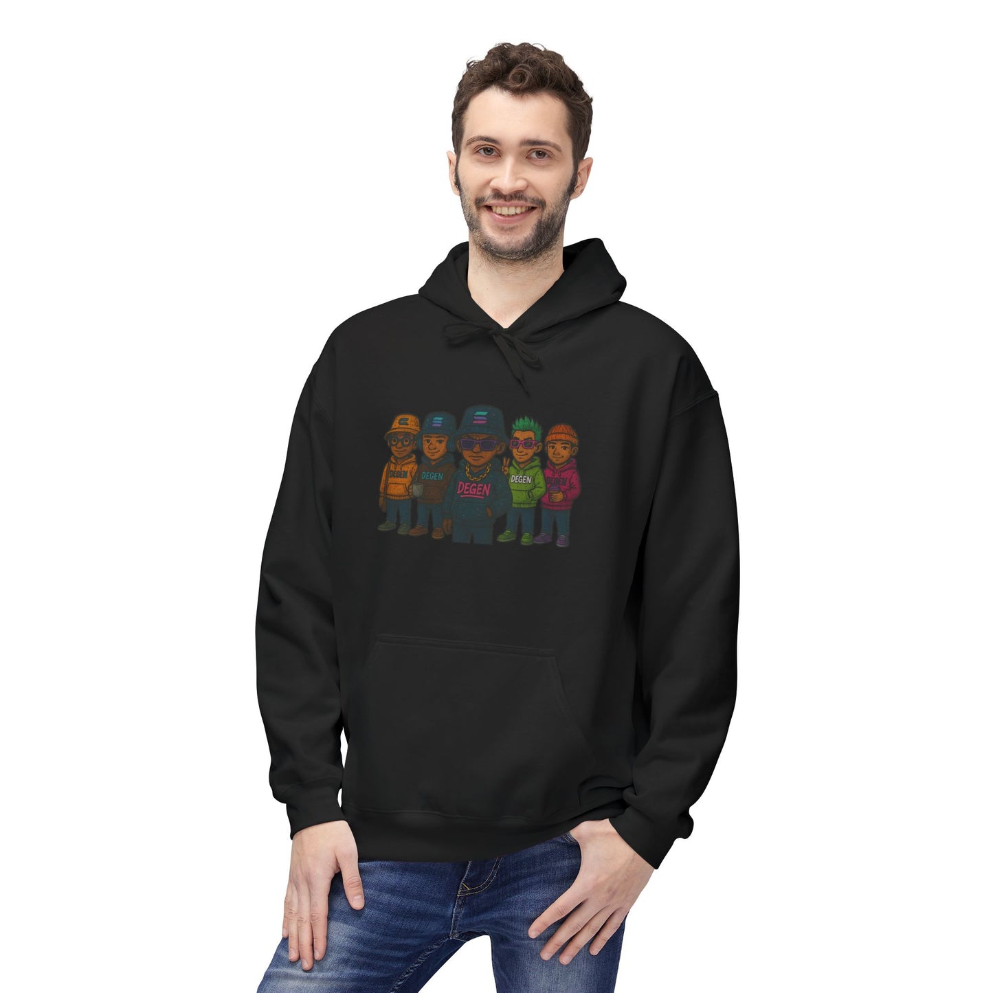 Solana Degen Crew Cozy Fleece Hoodie with Graphic Design, Perfect for Casual Wear, Gifts, Unisex Clothing, Everyday Comfort, Warm Layering