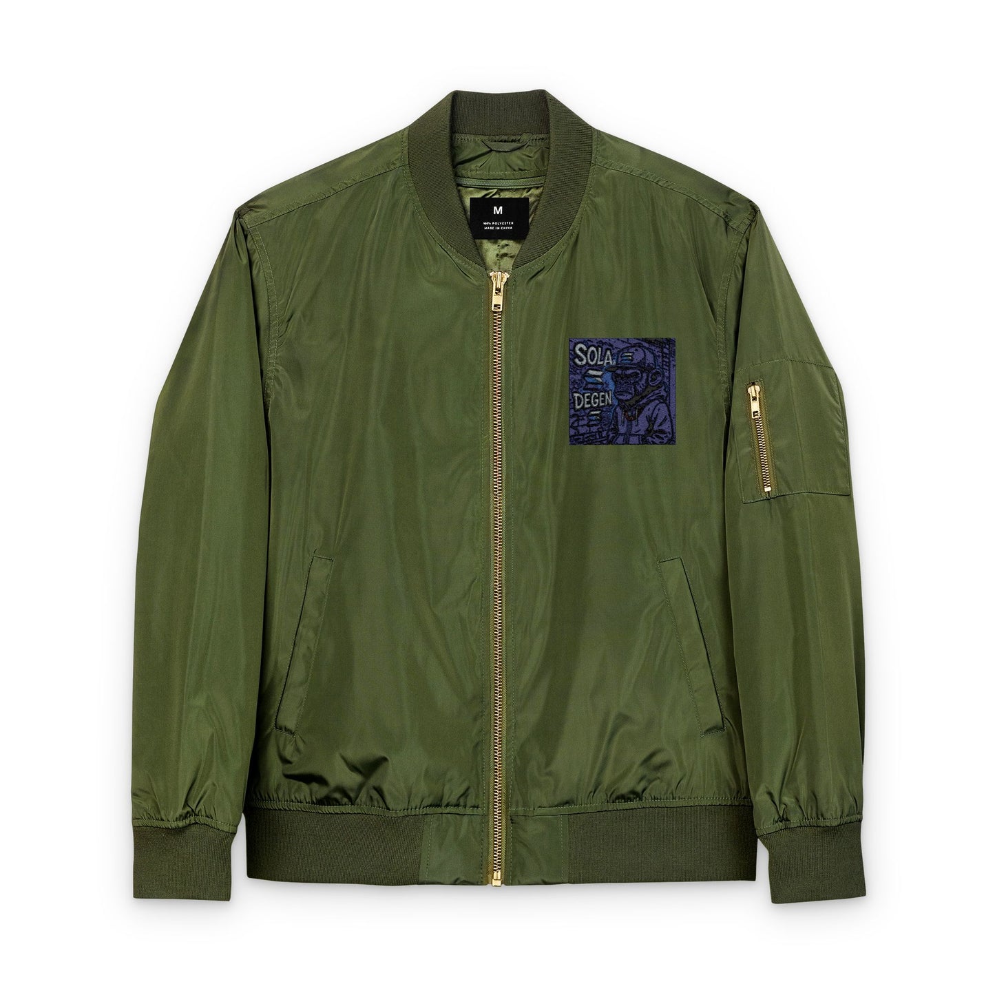 Solana Degen Eco-Friendly Embroidered Bomber Jacket, Stylish Outerwear, Sustainable Fashion, Perfect for Spring, Casual Wear, Great Gift Idea