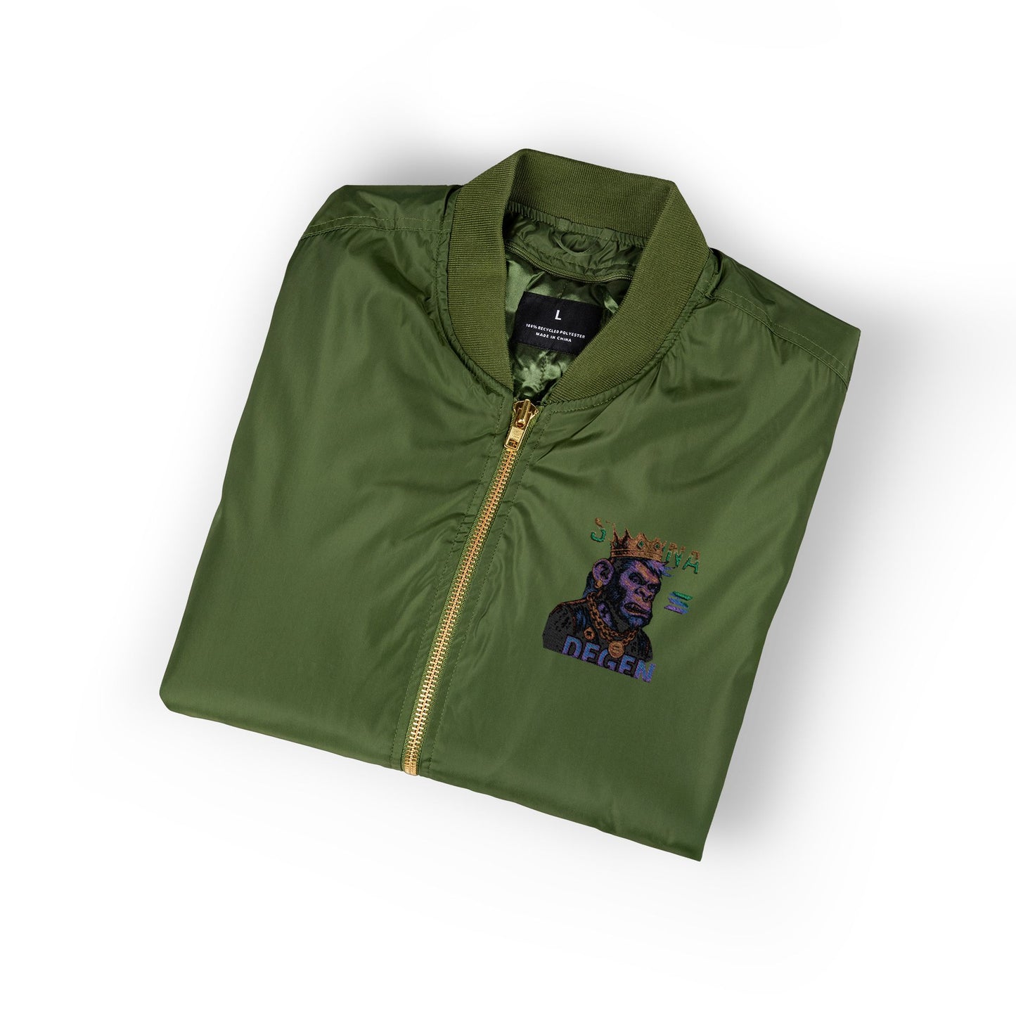 Solana Degen Embroidered Recycled Bomber Jacket, Eco-Friendly Fashion, Streetwear Style, Gift for Him, Casual Layering