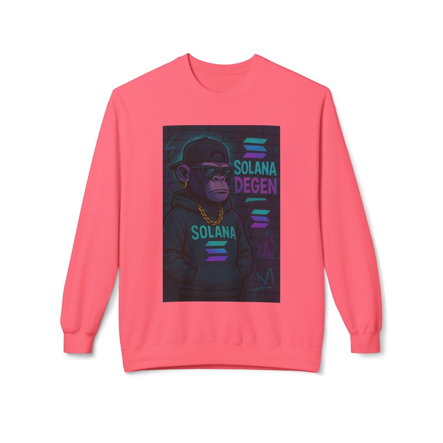 Solana Degen Fleece Sweatshirt, Cozy Crewneck, Unisex Apparel, Gift for Crypto Lovers, Stylish Casual Wear, Trendy Streetwear
