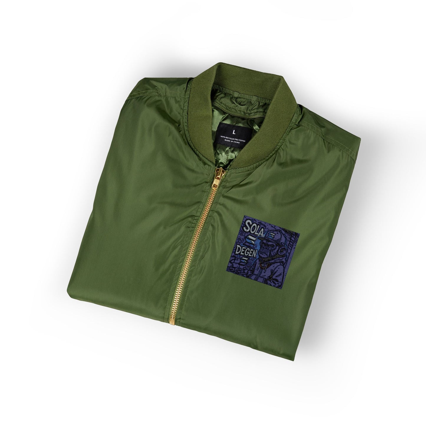 Solana Degen Eco-Friendly Embroidered Bomber Jacket, Stylish Outerwear, Sustainable Fashion, Perfect for Spring, Casual Wear, Great Gift Idea