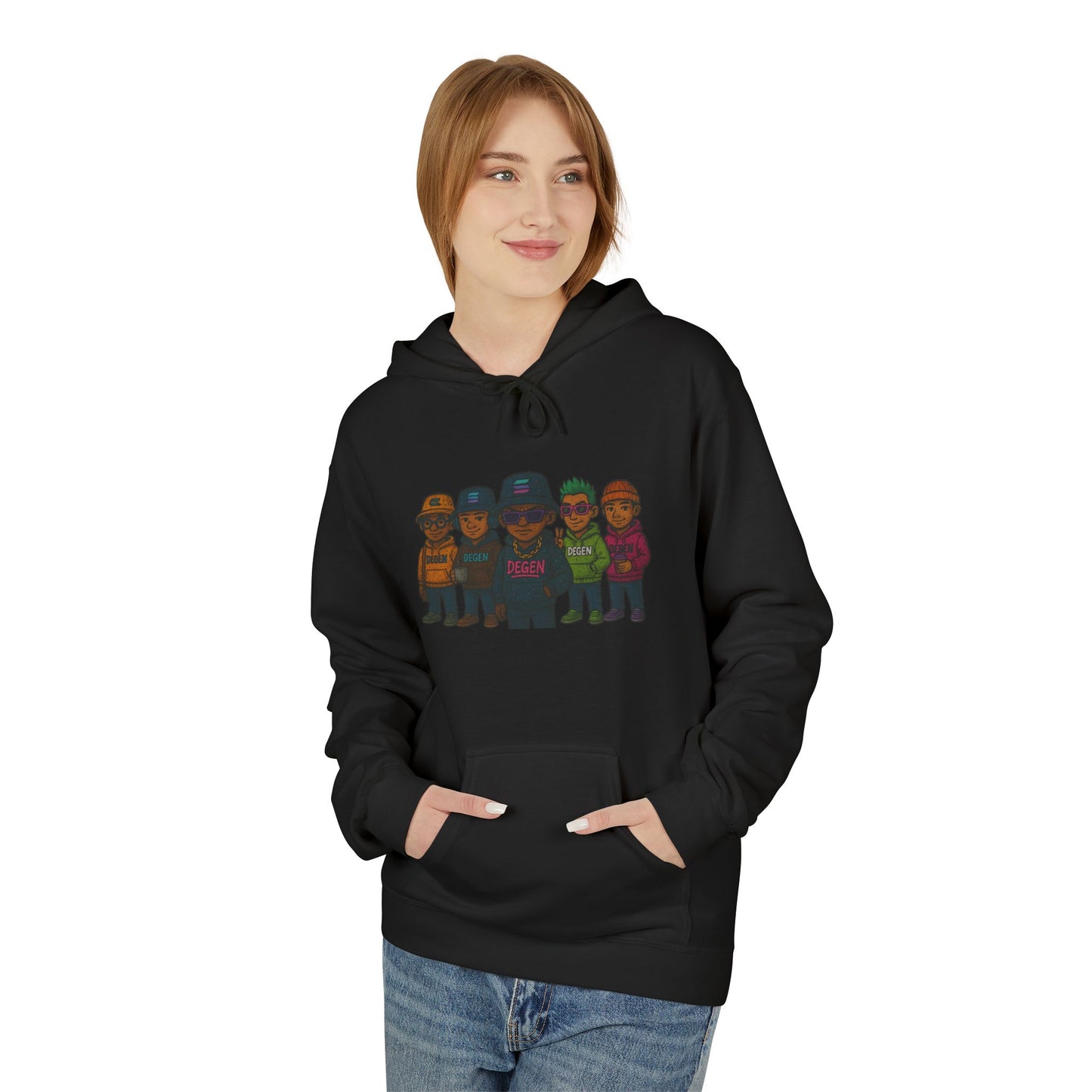 Solana Degen Crew Cozy Fleece Hoodie with Graphic Design, Perfect for Casual Wear, Gifts, Unisex Clothing, Everyday Comfort, Warm Layering