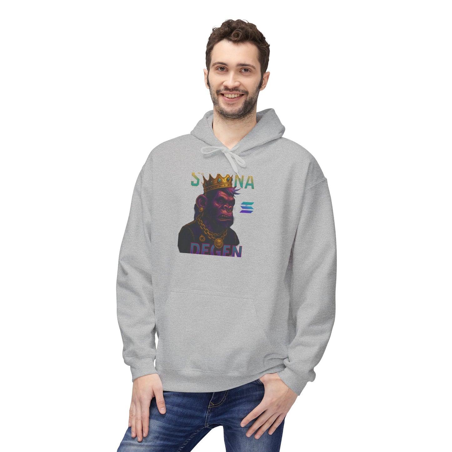 Solana Degen Mode King Inspired Unisex Hoodie, Cozy Streetwear, Gift for Him/Her, Casual Layering, Perfect for Relaxing & Celebrations
