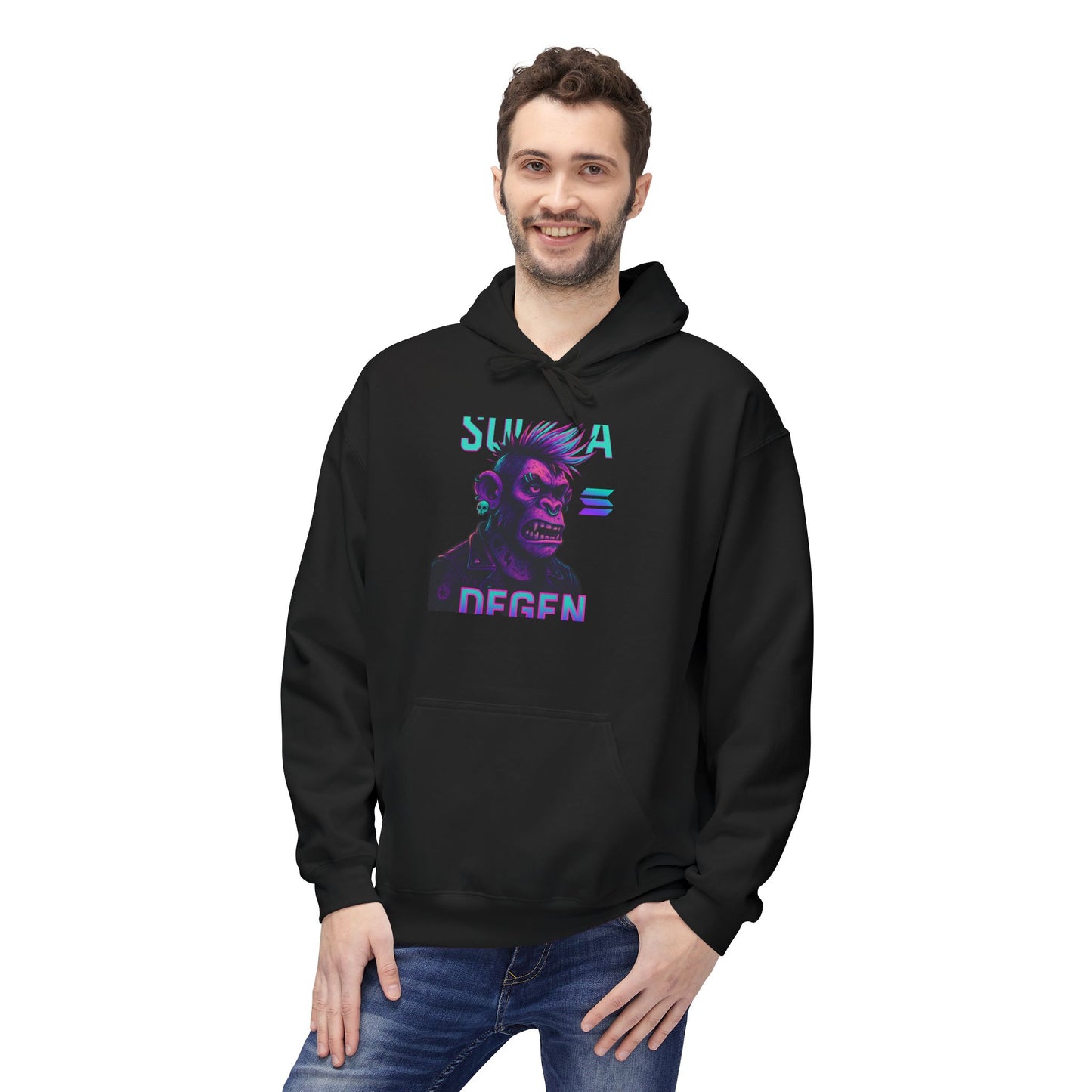 Solana Degen Mode Cool Graphic Hoodie for Trendy Fashionables | Unisex Midweight Softstyle, Streetwear Gift, Casual Look, Everyday Comfort, Unique Design