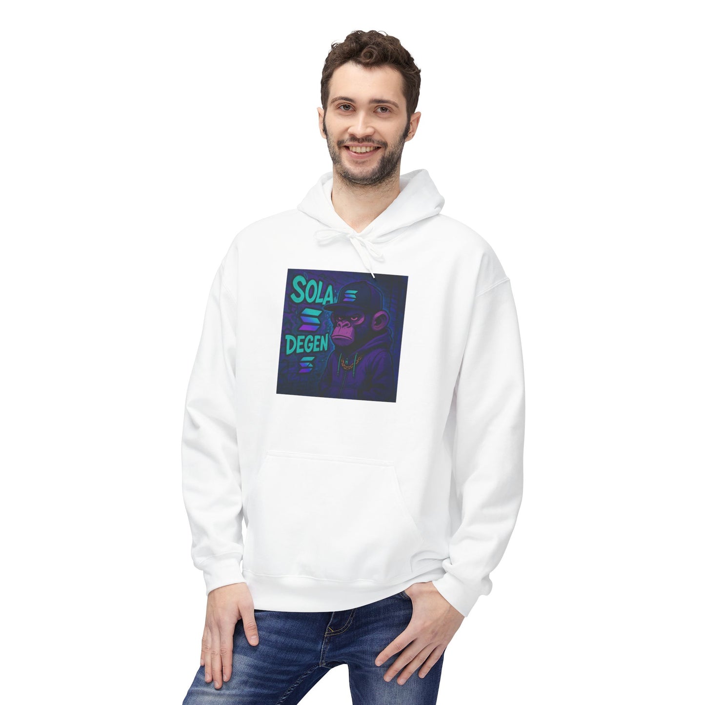 Solana Degen Mode Fleece Hoodie with Motivational Art | Cozy Unisex Hoodie for Casual Wear, Gifts, Relaxation, Streetwear, Everyday Comfort