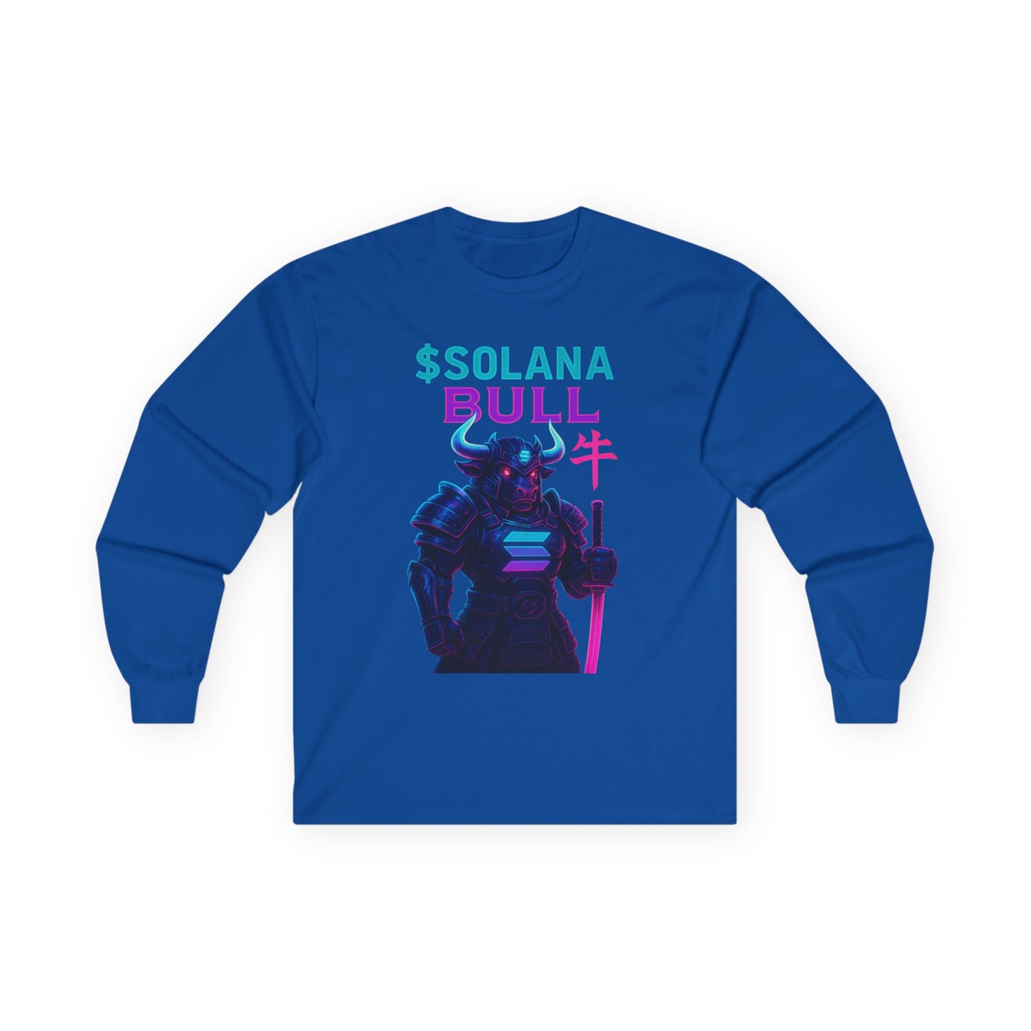 Solana Unisex Long Sleeve Tee with SOLANA BULL Design, Crypto Enthusiast Gift, Trendy Streetwear, Unique Shirt for Tech Lovers, Digital Art Apparel