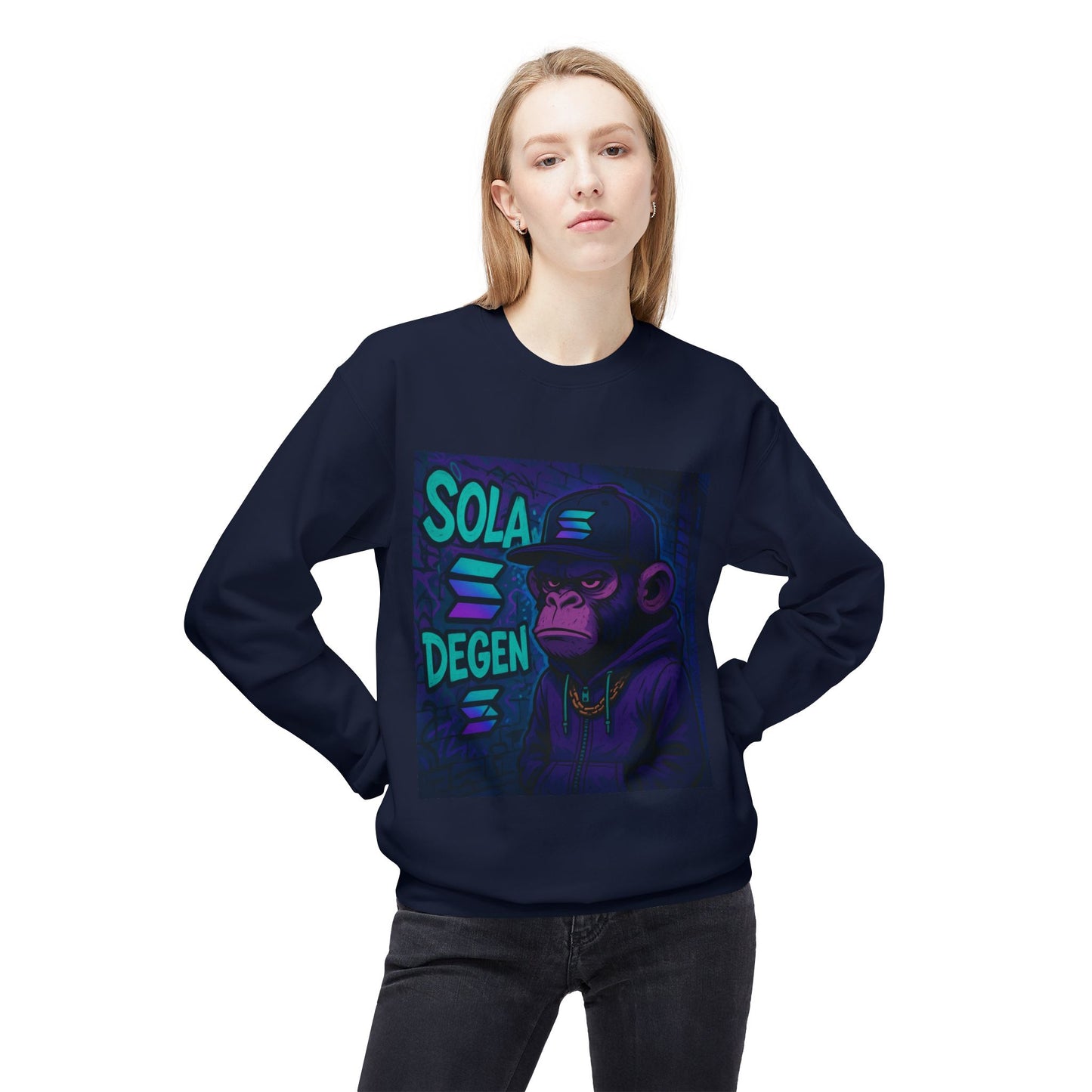 Solana Degen Sweatshirt, Unisex Graphic Crewneck, Crypto Fashion, Trendy Sweatshirt, Gift for Crypto Enthusiasts