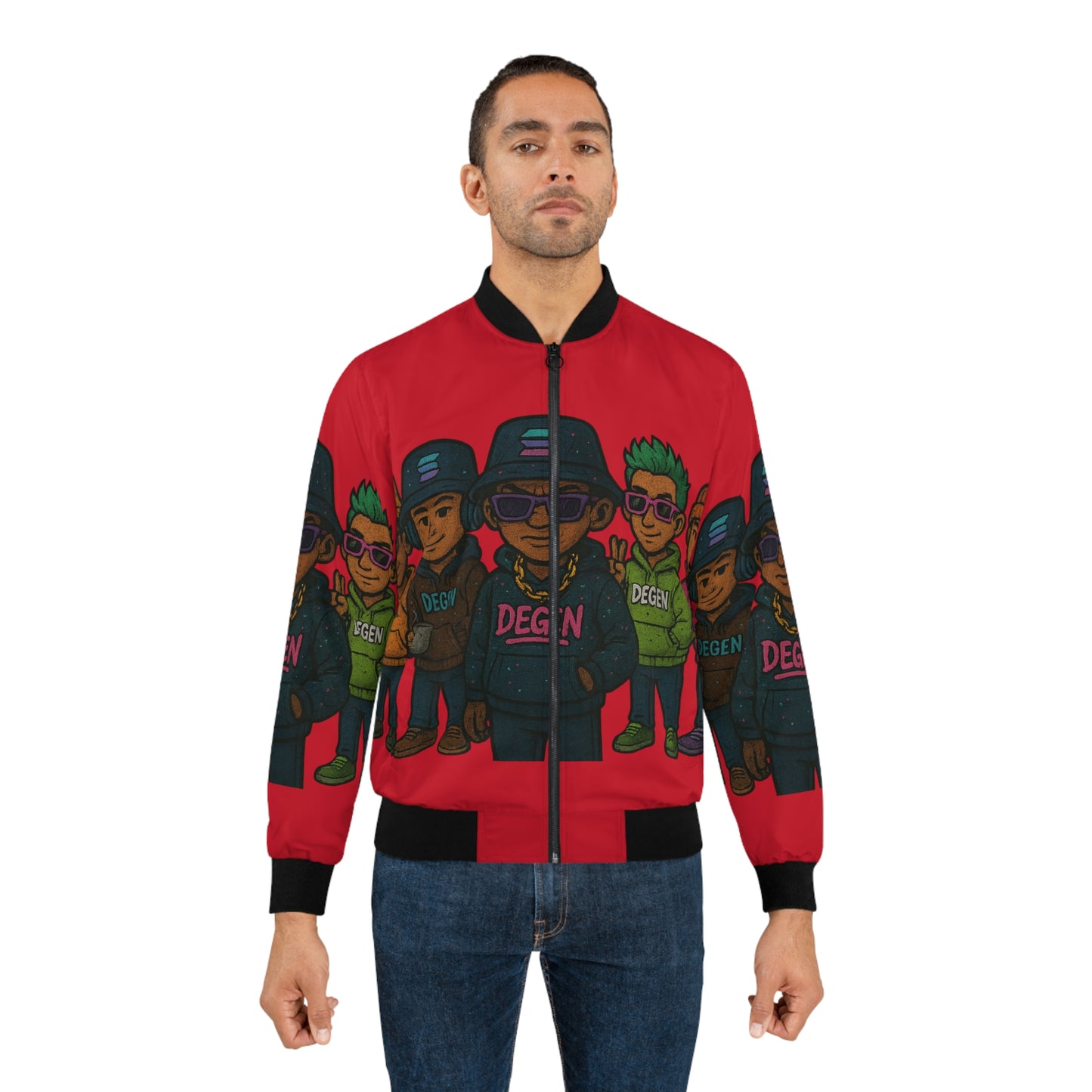 Degen Bomber Collection Vibrant Men's Bomber Jacket, Cool Streetwear, Unique Graphic Jacket, Trendy Outerwear, Gift for Him, Casual Fashion Statement