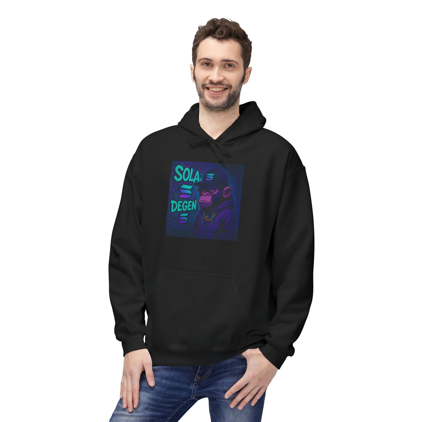 Solana Degen Mode Fleece Hoodie with Motivational Art | Cozy Unisex Hoodie for Casual Wear, Gifts, Relaxation, Streetwear, Everyday Comfort