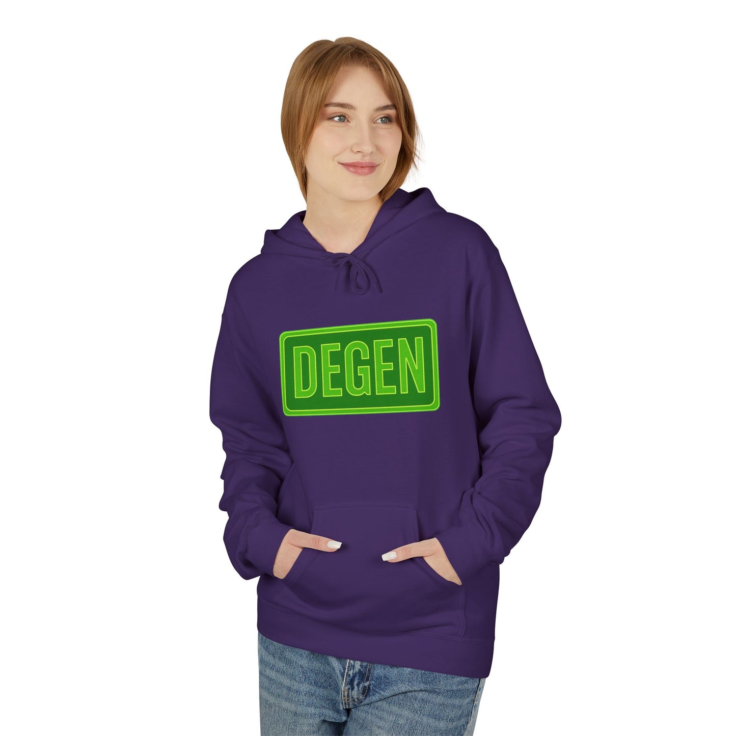 Degen Collection Casual Fleece Hoodie with 'DEGEN' Graphic, Cozy Streetwear, Perfect for Every Day, Great Gift for Friends, Ideal for Layering