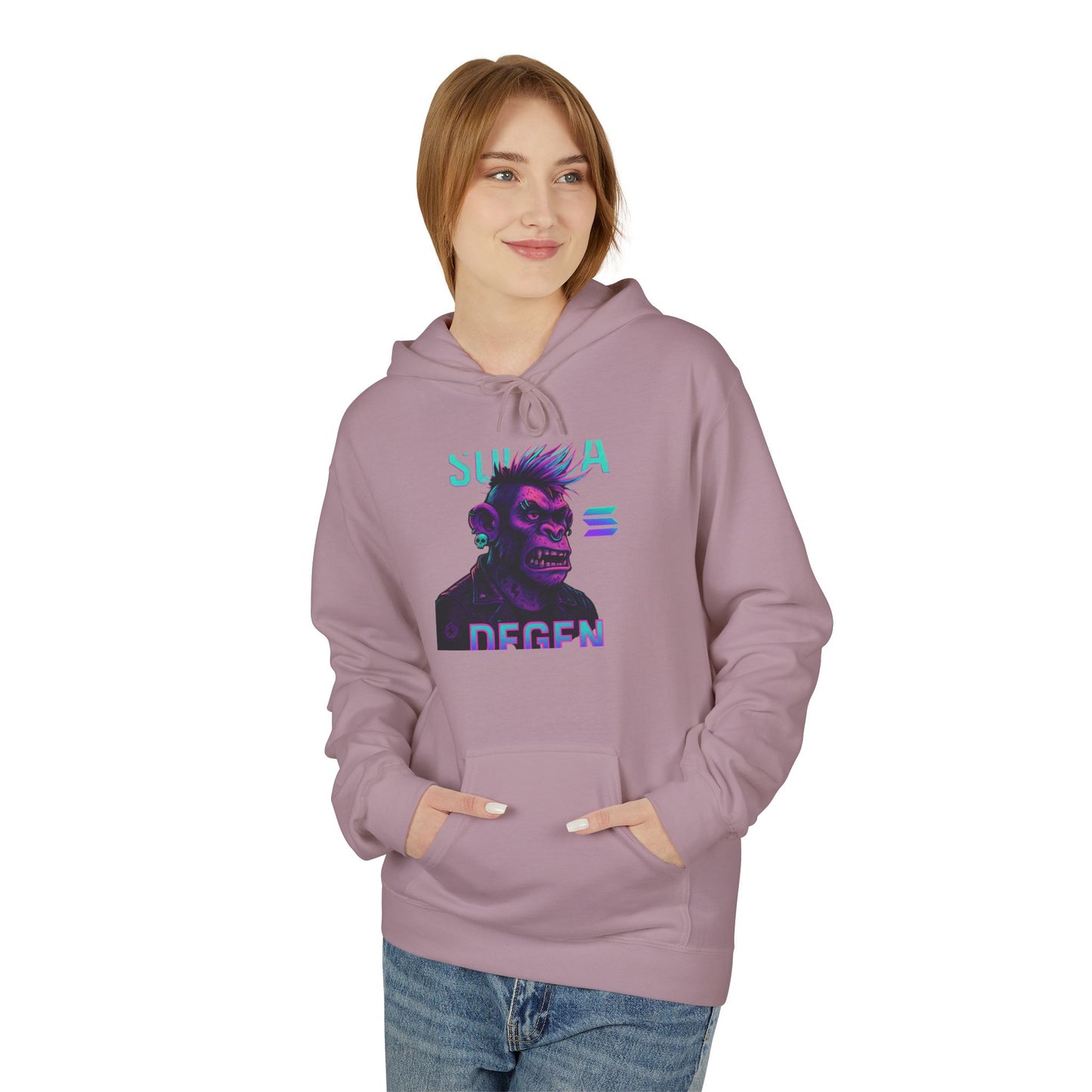 Solana Degen Mode Cool Graphic Hoodie for Trendy Fashionables | Unisex Midweight Softstyle, Streetwear Gift, Casual Look, Everyday Comfort, Unique Design
