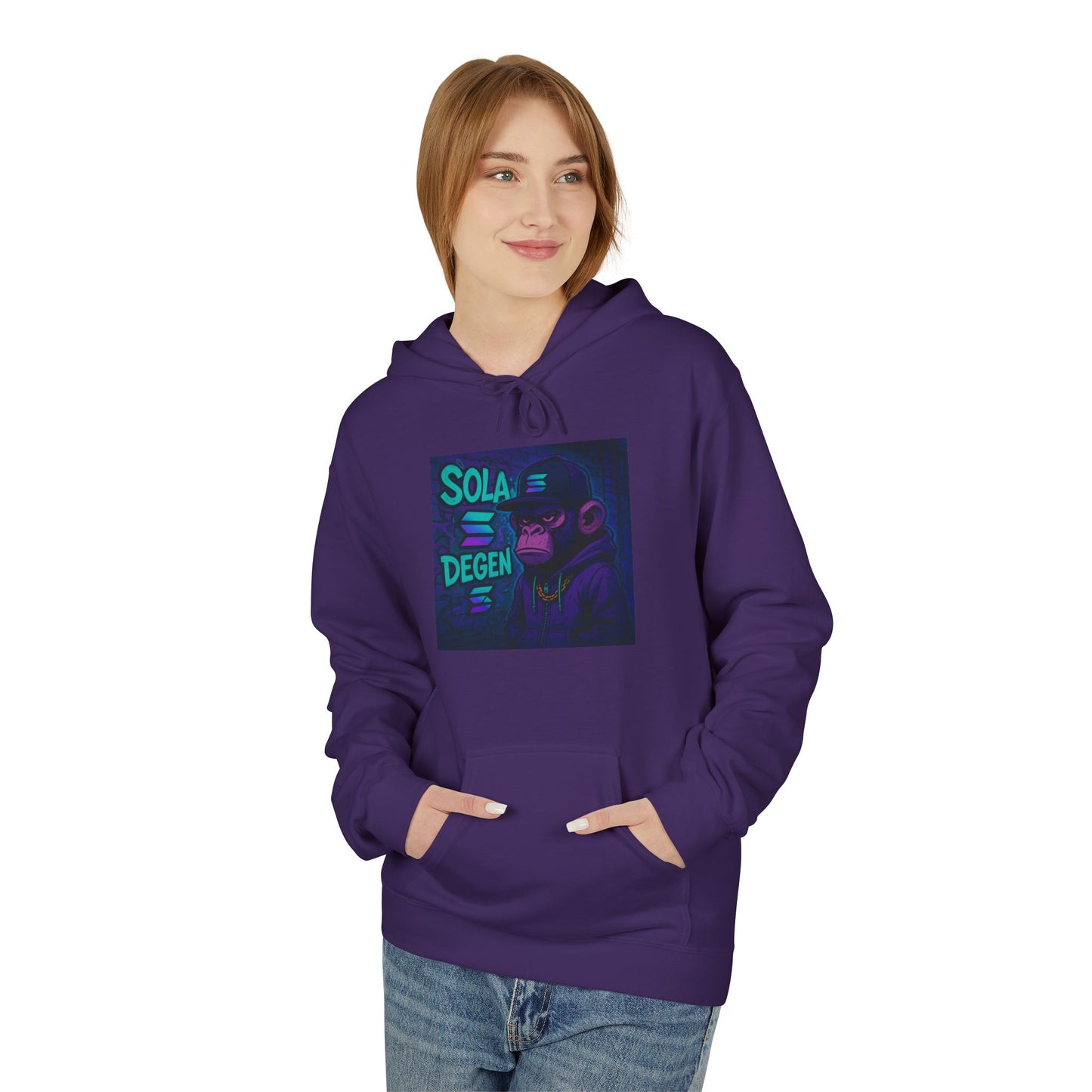 Solana Degen Mode Fleece Hoodie with Motivational Art | Cozy Unisex Hoodie for Casual Wear, Gifts, Relaxation, Streetwear, Everyday Comfort