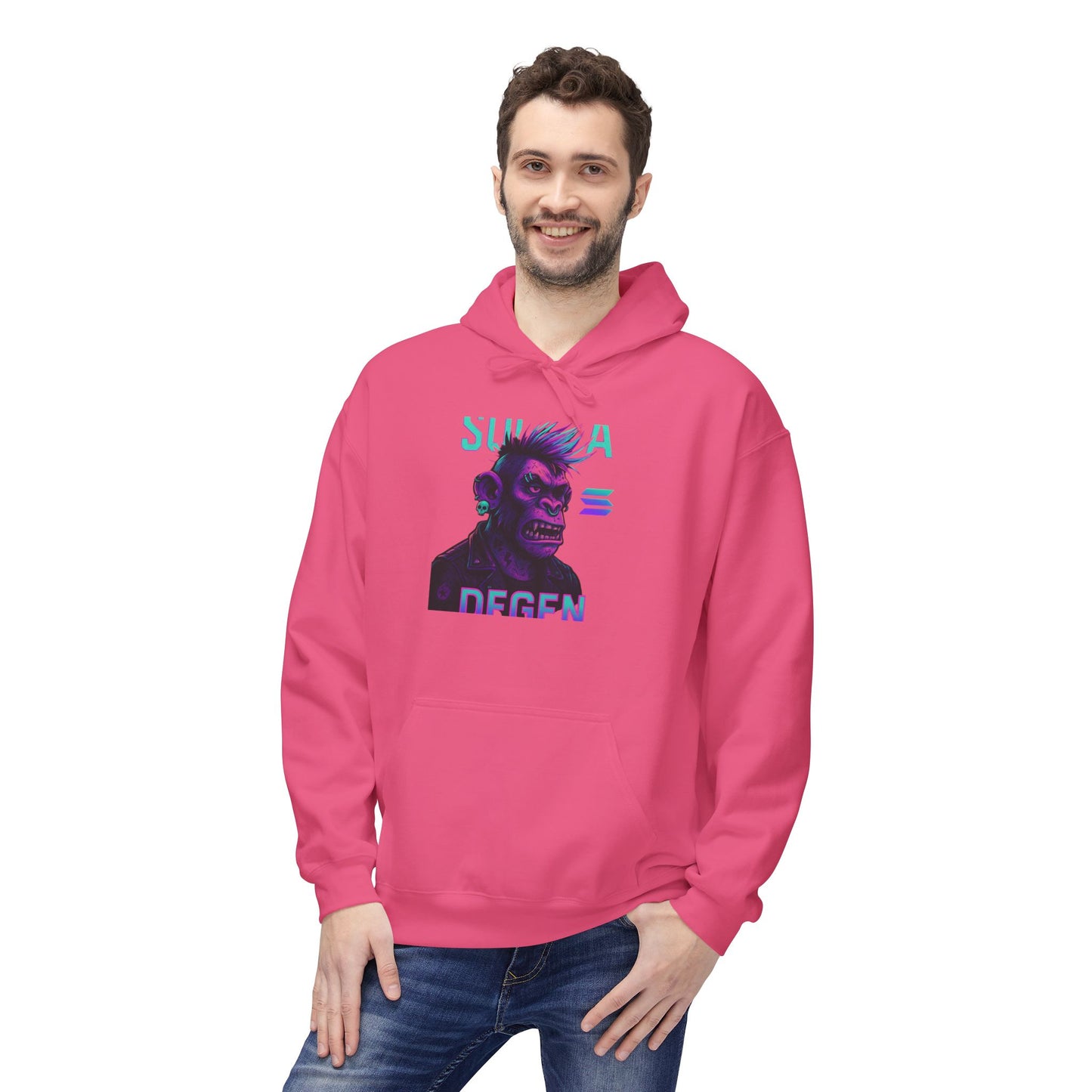 Solana Degen Mode Cool Graphic Hoodie for Trendy Fashionables | Unisex Midweight Softstyle, Streetwear Gift, Casual Look, Everyday Comfort, Unique Design