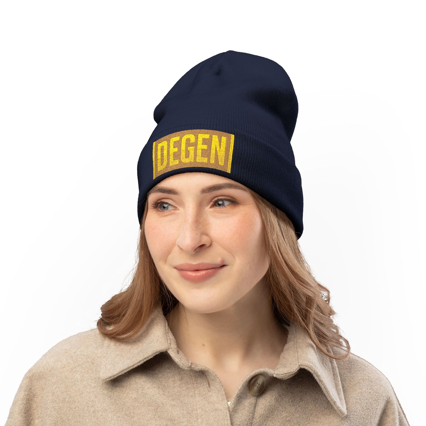 Stylish Knit Beanie with Embroidered 'DEGEN' | Warm Winter Hat, Unisex Beanie, Gift for Him/Her, Casual Headwear, Trendy Accessory