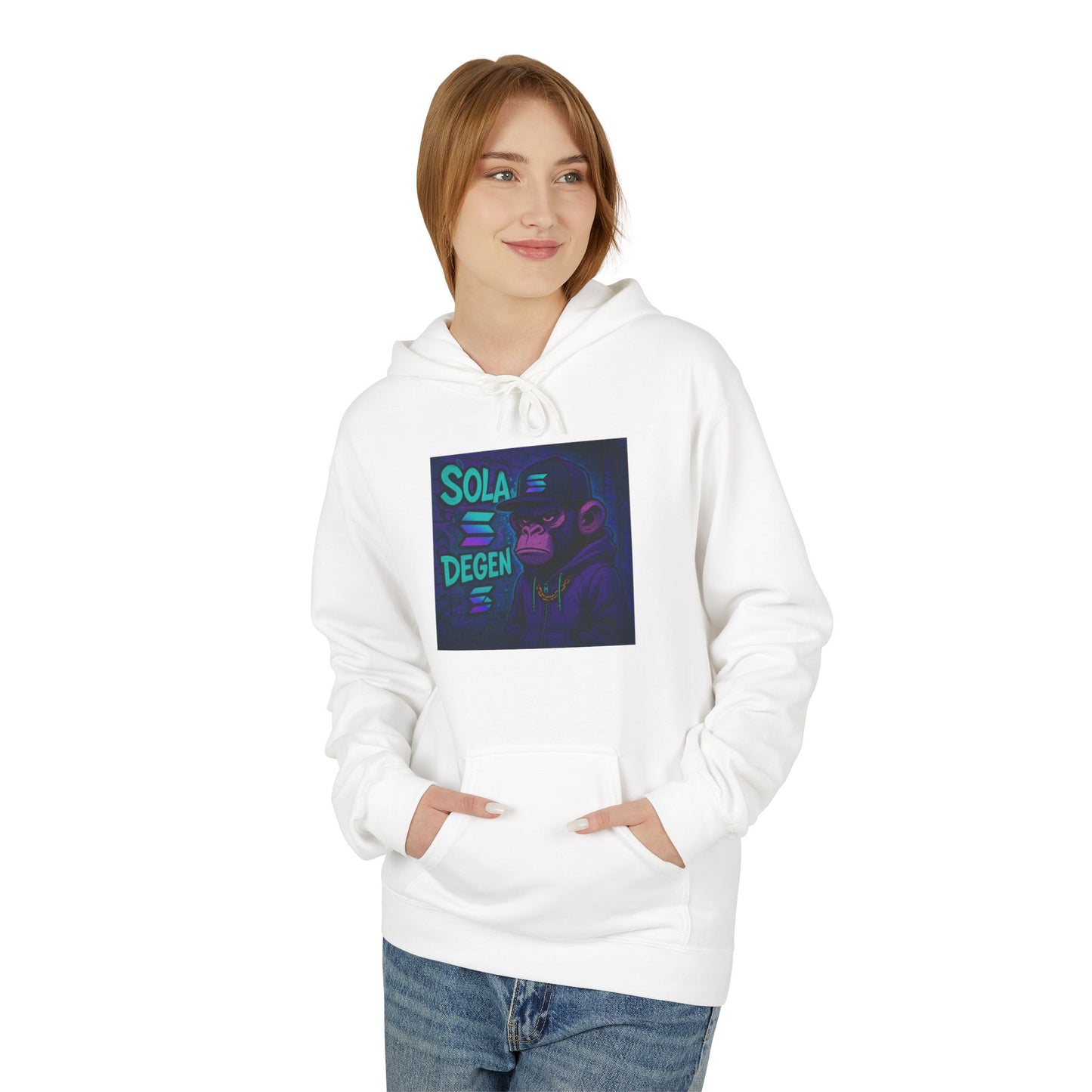 Solana Degen Mode Fleece Hoodie with Motivational Art | Cozy Unisex Hoodie for Casual Wear, Gifts, Relaxation, Streetwear, Everyday Comfort