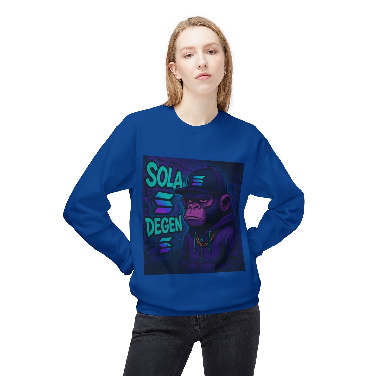 Solana Degen Sweatshirt, Unisex Graphic Crewneck, Crypto Fashion, Trendy Sweatshirt, Gift for Crypto Enthusiasts