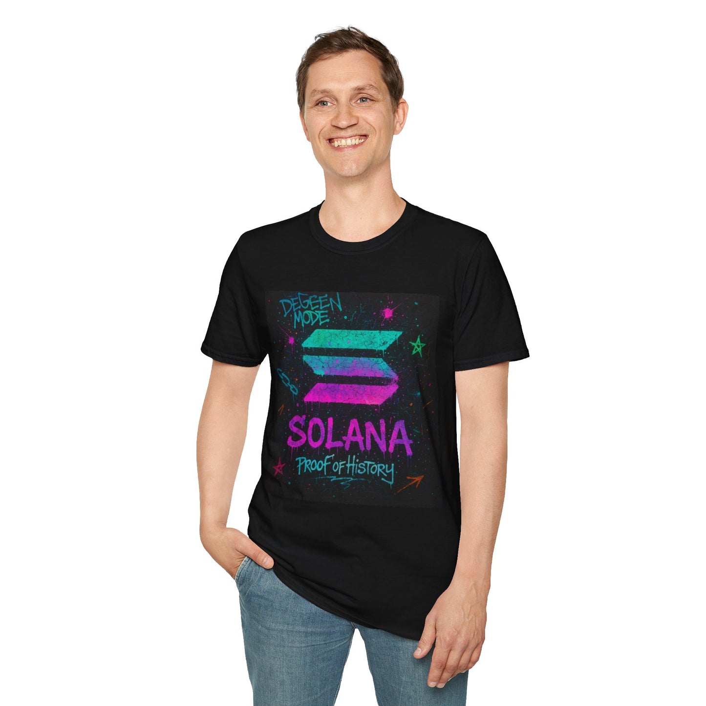 Vibrant Graphic Tee - 'Solana Proof of History' Unisex Softstyle T-Shirt, Casual Wear, Gift for Crypto Enthusiasts, Everyday Fashion, [...]