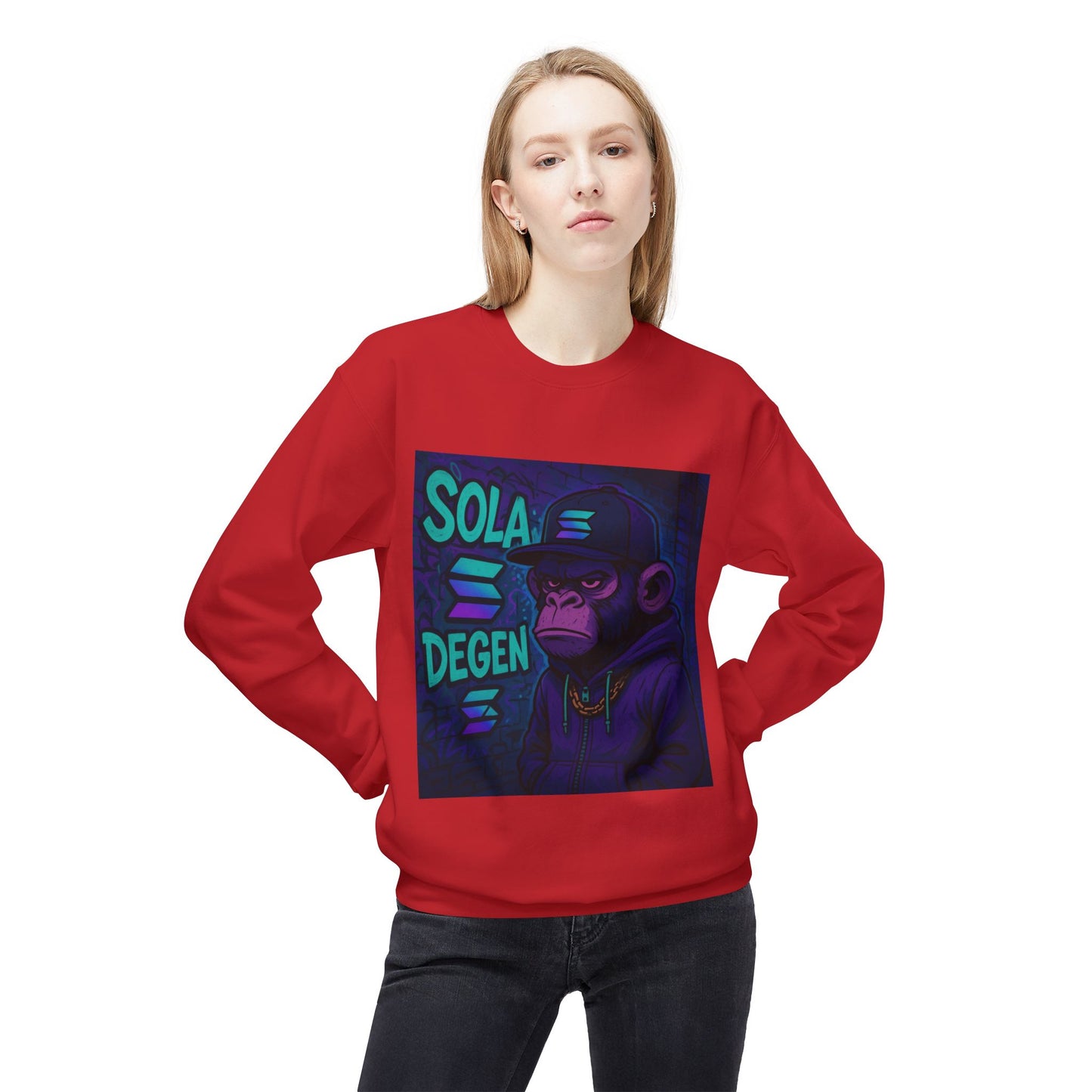 Solana Degen Sweatshirt, Unisex Graphic Crewneck, Crypto Fashion, Trendy Sweatshirt, Gift for Crypto Enthusiasts