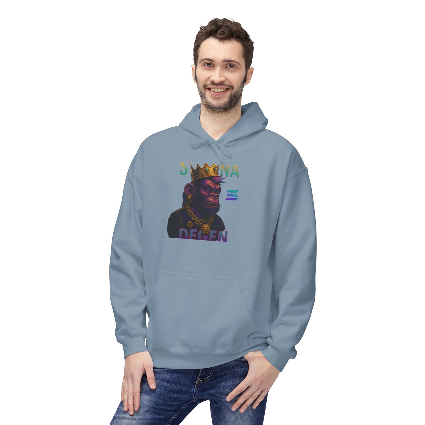 Solana Degen Mode King Inspired Unisex Hoodie, Cozy Streetwear, Gift for Him/Her, Casual Layering, Perfect for Relaxing & Celebrations