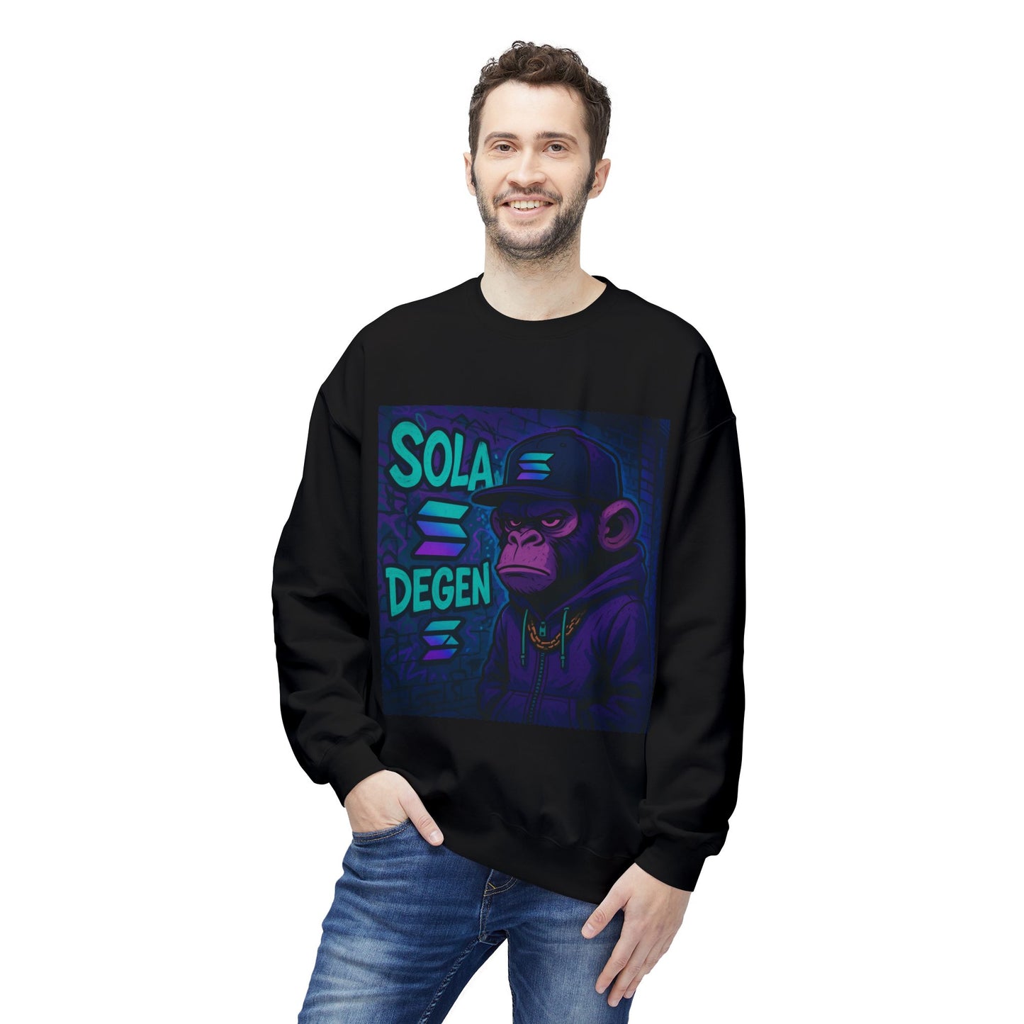Solana Degen Sweatshirt, Unisex Graphic Crewneck, Crypto Fashion, Trendy Sweatshirt, Gift for Crypto Enthusiasts