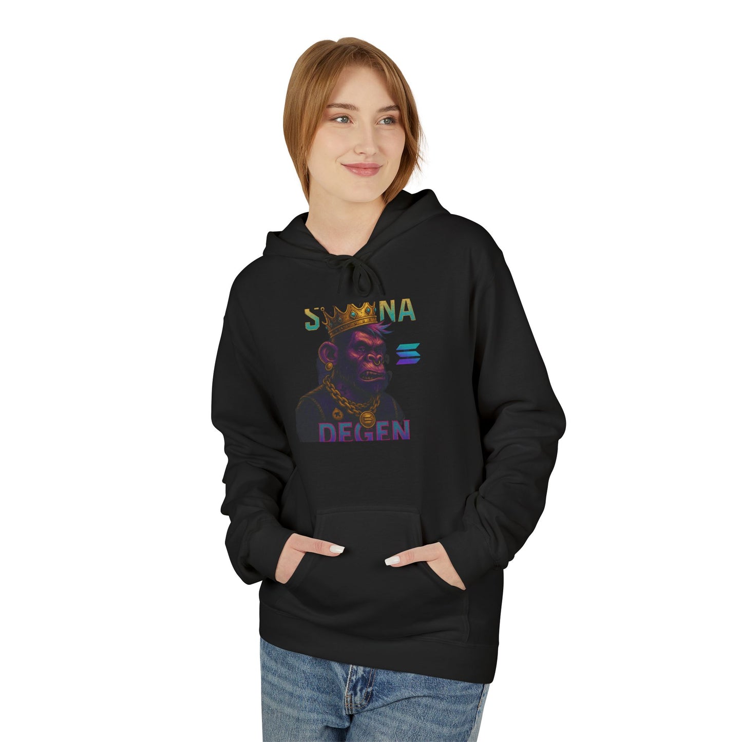 Solana Degen Mode King Inspired Unisex Hoodie, Cozy Streetwear, Gift for Him/Her, Casual Layering, Perfect for Relaxing & Celebrations
